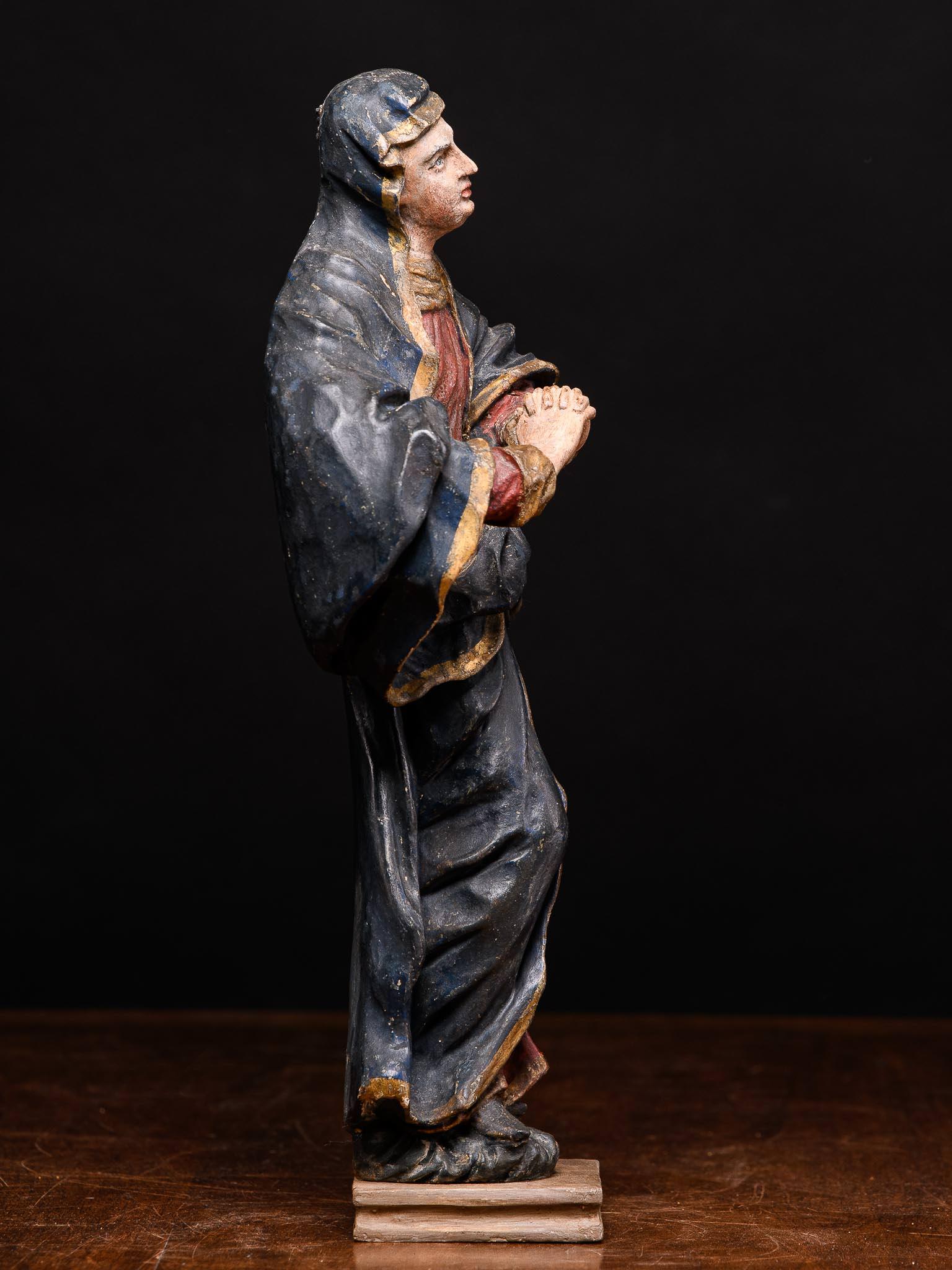 18th C Polychromed fruitwood carved statue depicting Maria Magdalena, Germany. - Other Art Style Sculpture by Unknown