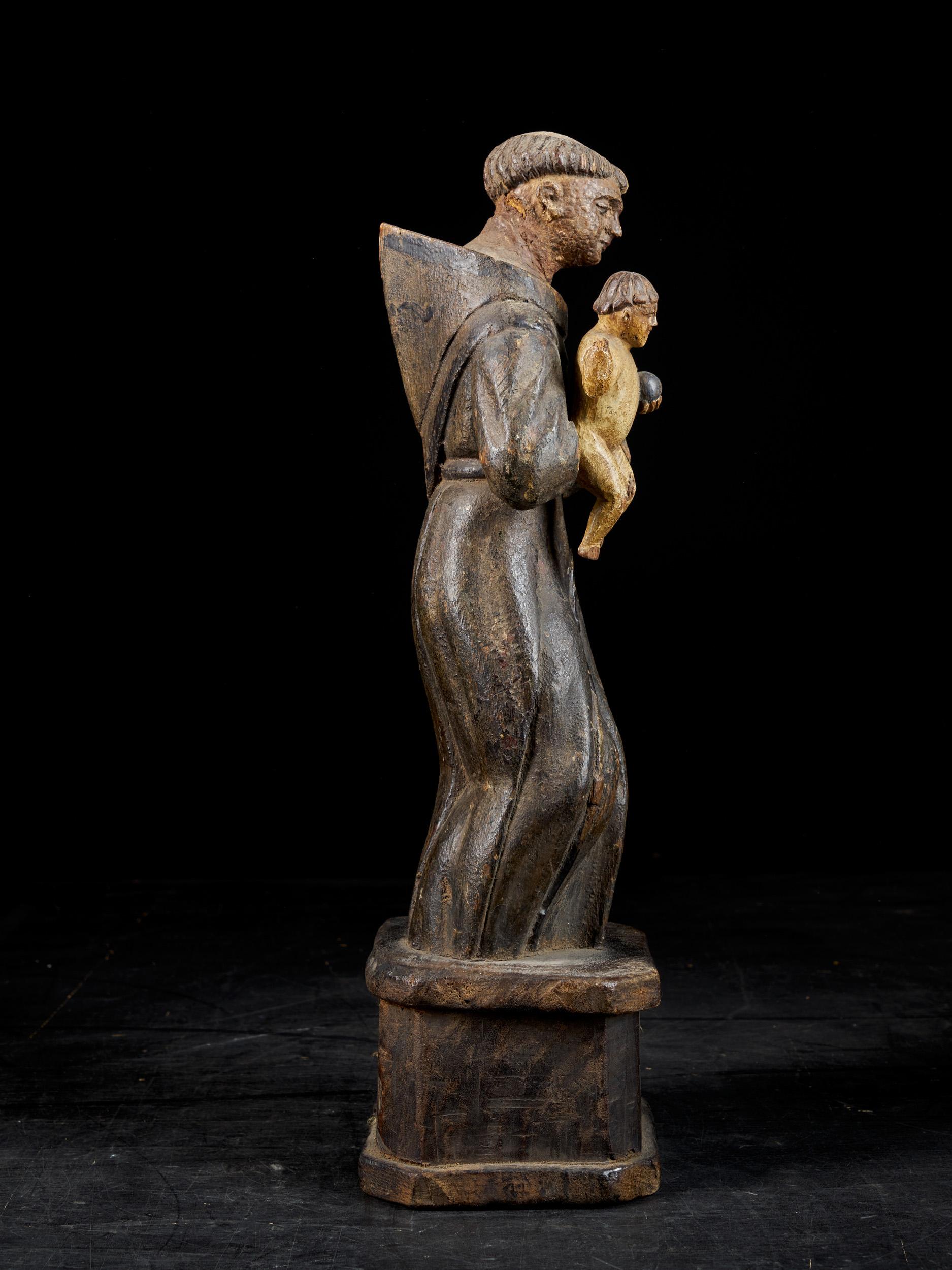 18th C., probably southern Europe, Wooden polychromed Sculpture of Saint Anthony 2