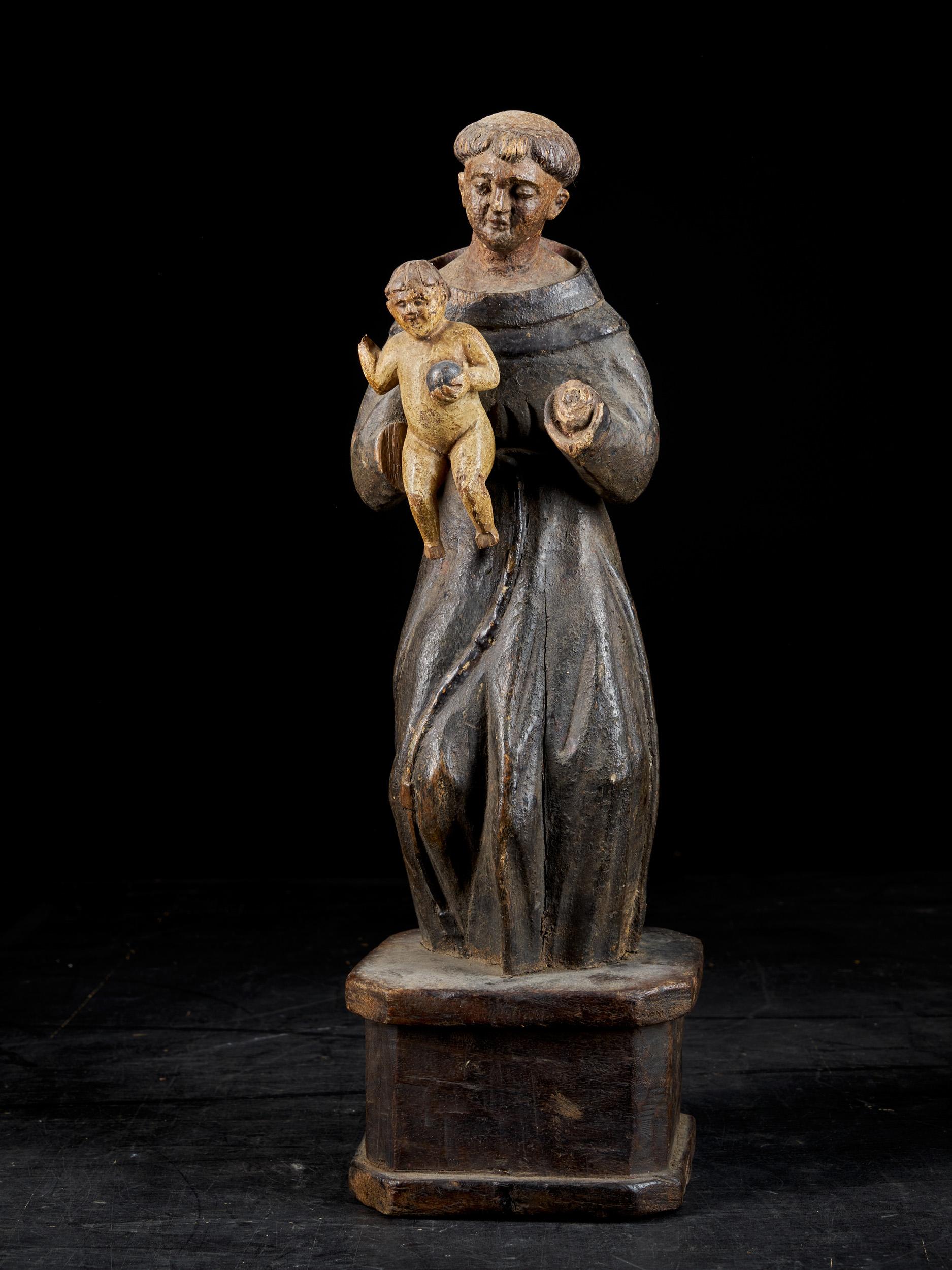18th C., probably southern Europe, Wooden polychromed Sculpture of Saint Anthony - Art by Unknown