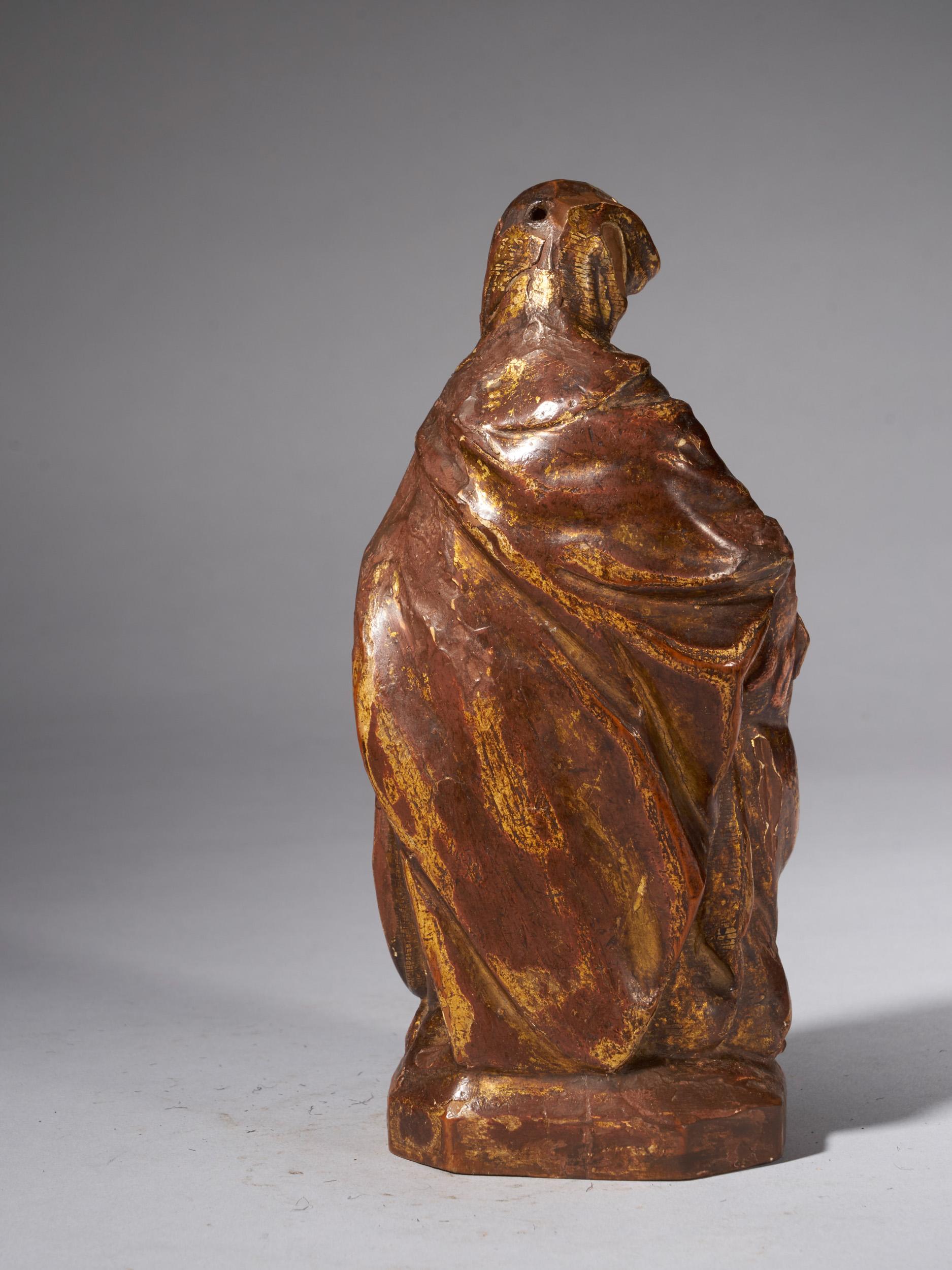 18th C, Religious, Spanish School, Partly Gilded Wooden Sculpture of Maria - Gray Figurative Sculpture by Unknown