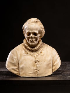 18th C Vanitas (Memento Mori) Bust carved in marble, Italy