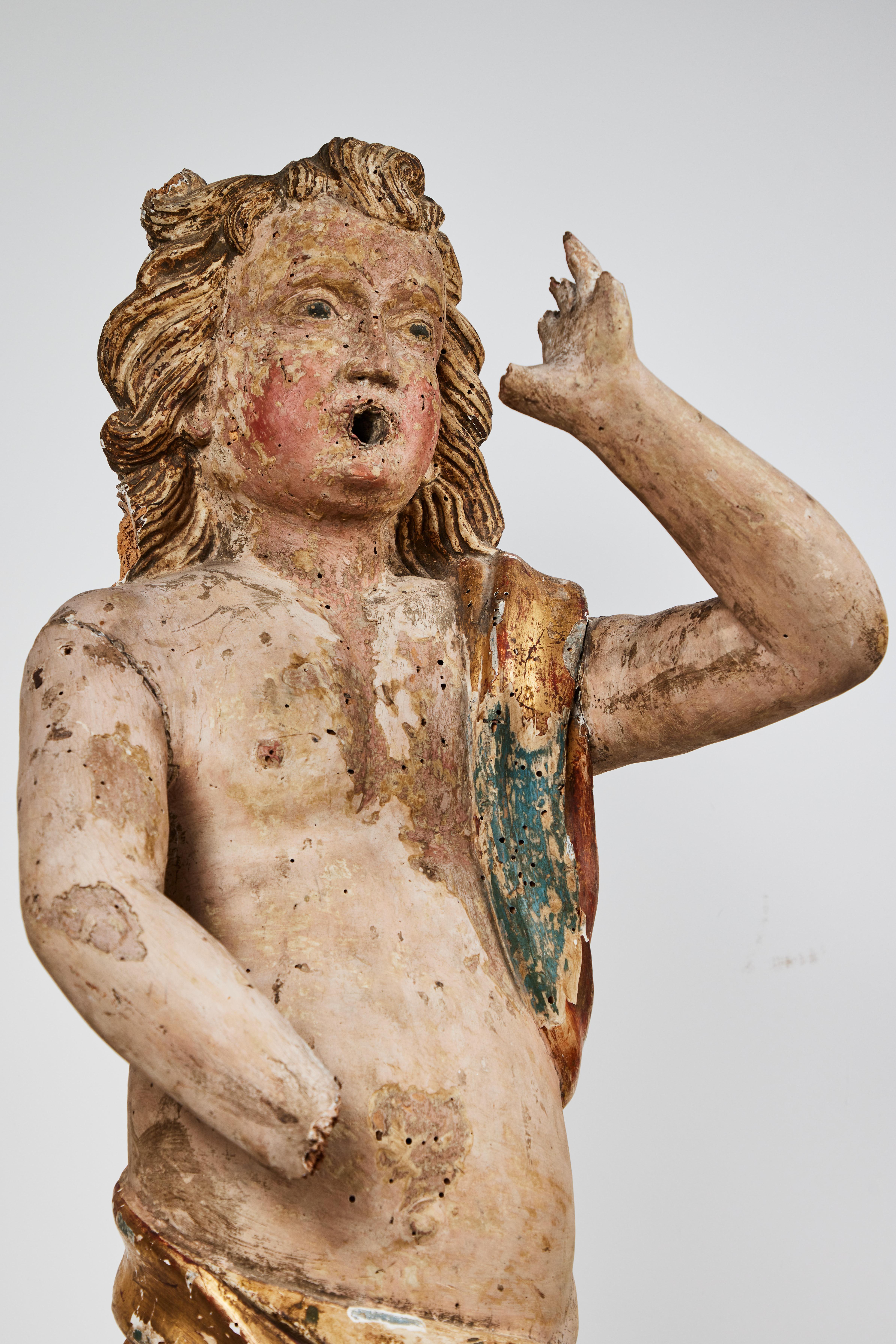 18th Century, Heralding Angel Sculpture - Brown Figurative Sculpture by Unknown