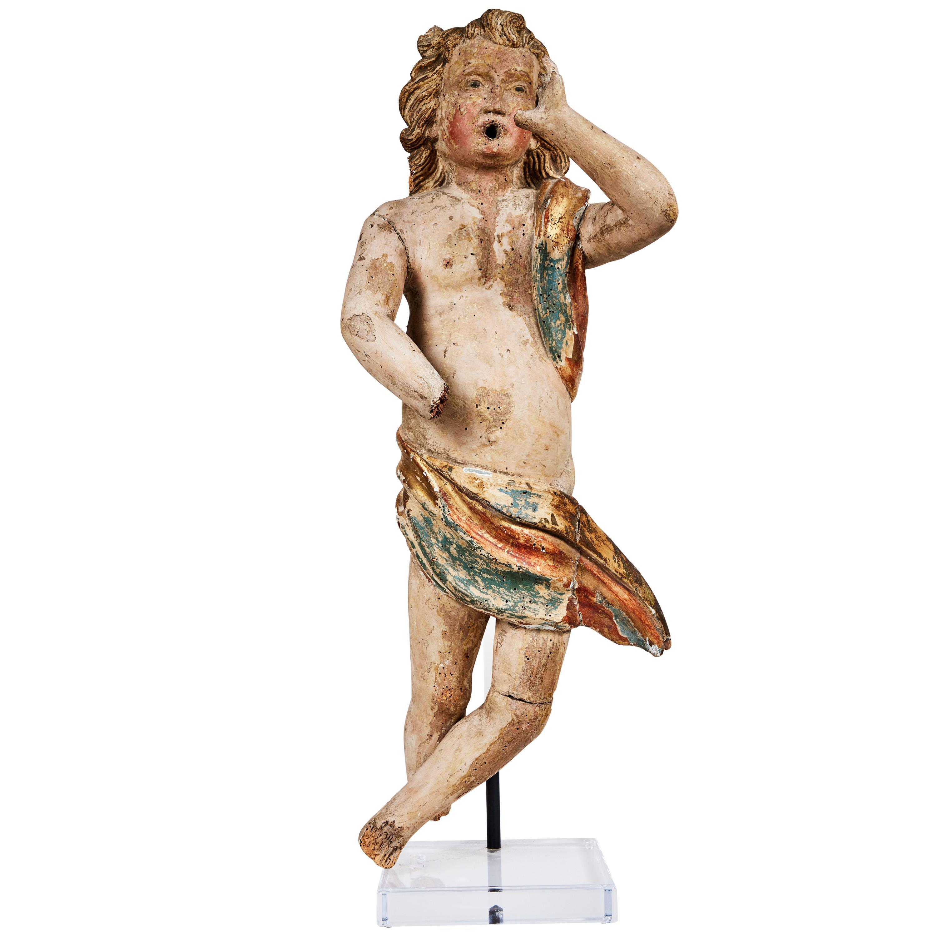 Figurative Sculpture Unknown - XVIIIe siècle, Sculpture d'ange annonciateur