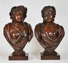 18th Century Italian Carved Neoclassical Semi Nude Female Busts