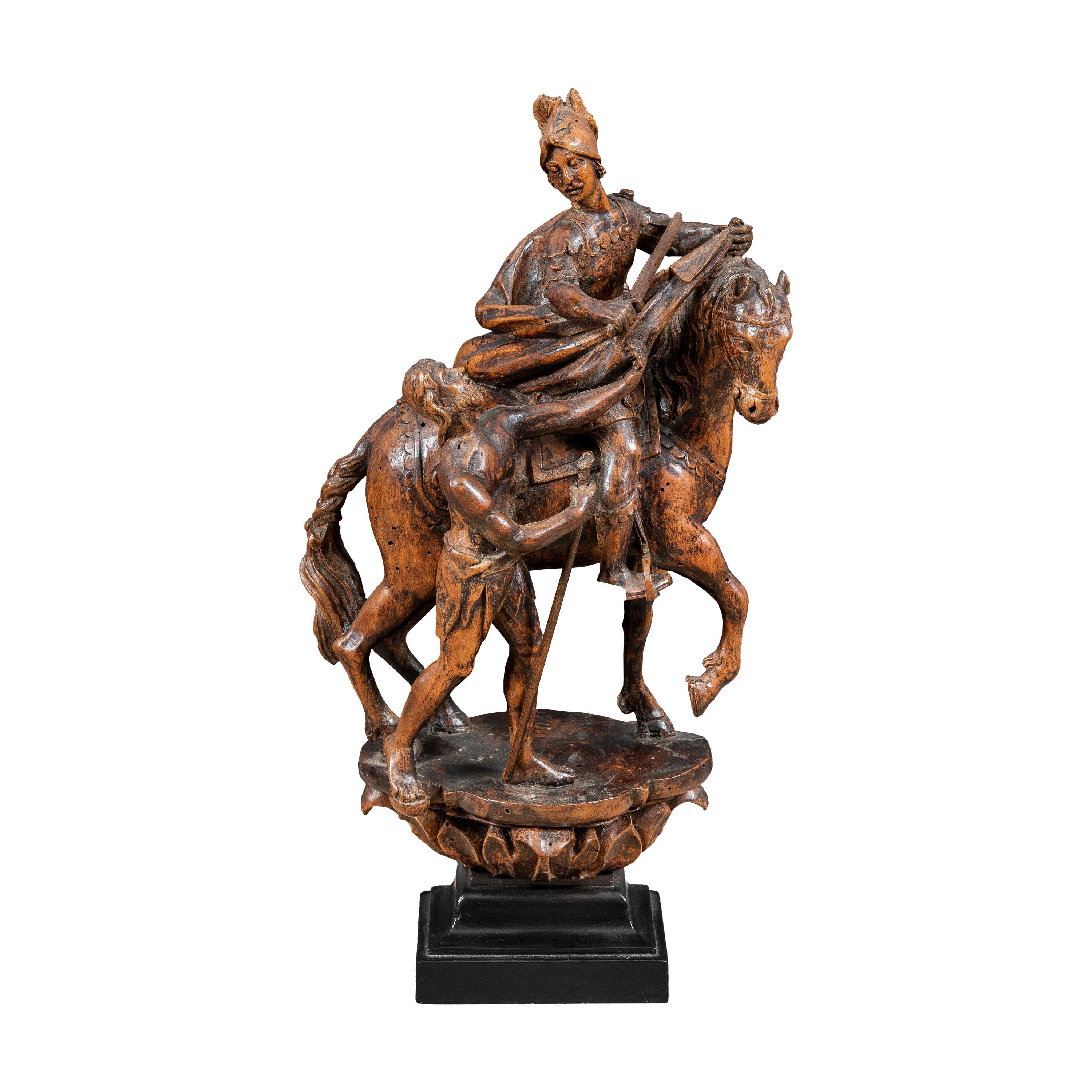 Unknown Figurative Sculpture – Italienische Figurenskulptur des 18. Jahrhunderts – Saint Martin – geschnitztes Holz, Italien