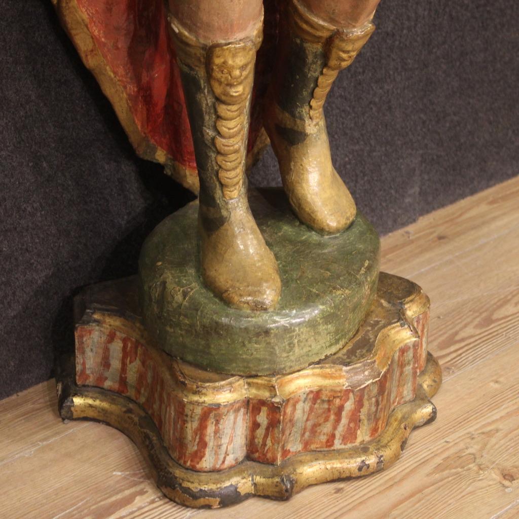 18th Century Polychrome Wood Italian Sculpture Roman Soldier Saint, 1770 1