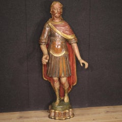18th Century Polychrome Wood Italian Sculpture Roman Soldier Saint, 1770