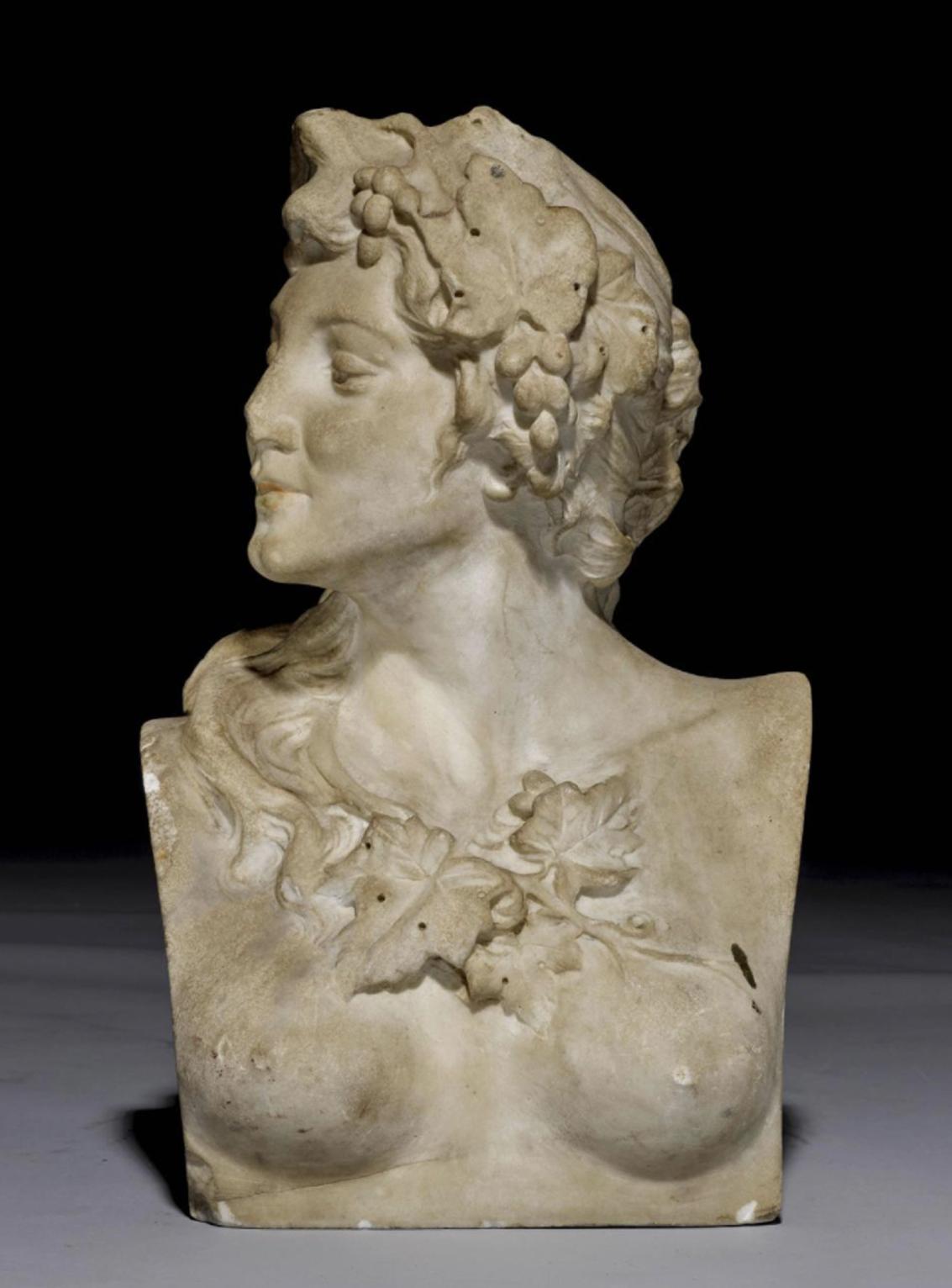 Unknown Figurative Sculpture - 18th White Marble Rococo Style Sculpture Bust of Goddess Flora
