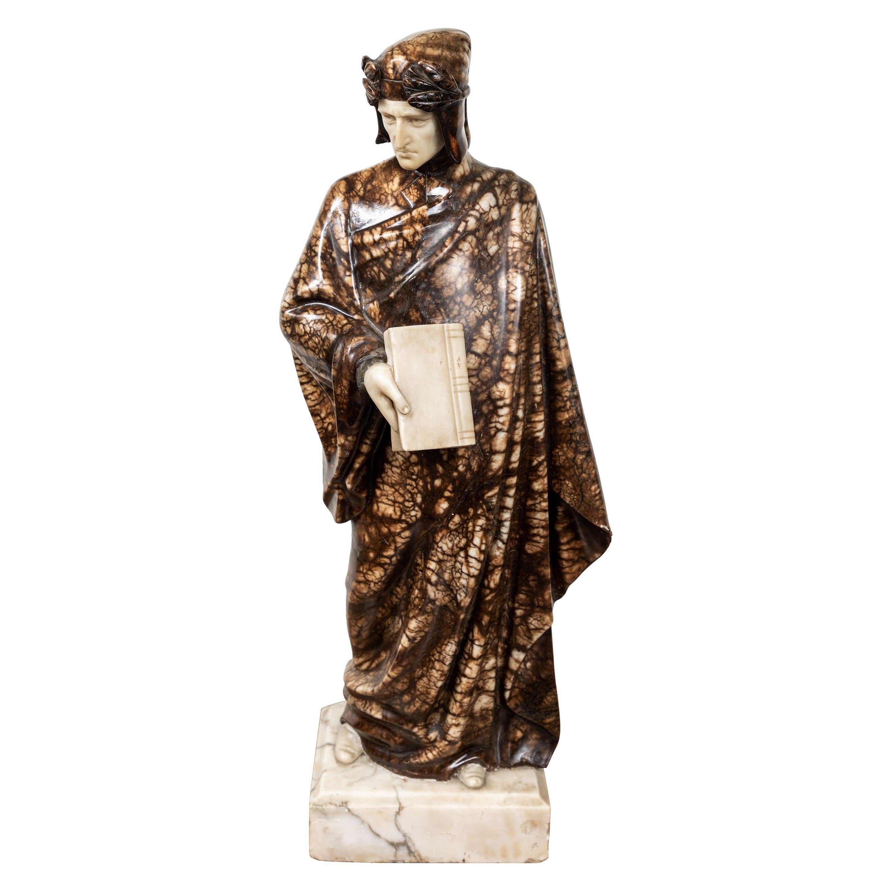 Unknown Figurative Sculpture - 1900's Alabaster Sculpture of Dante