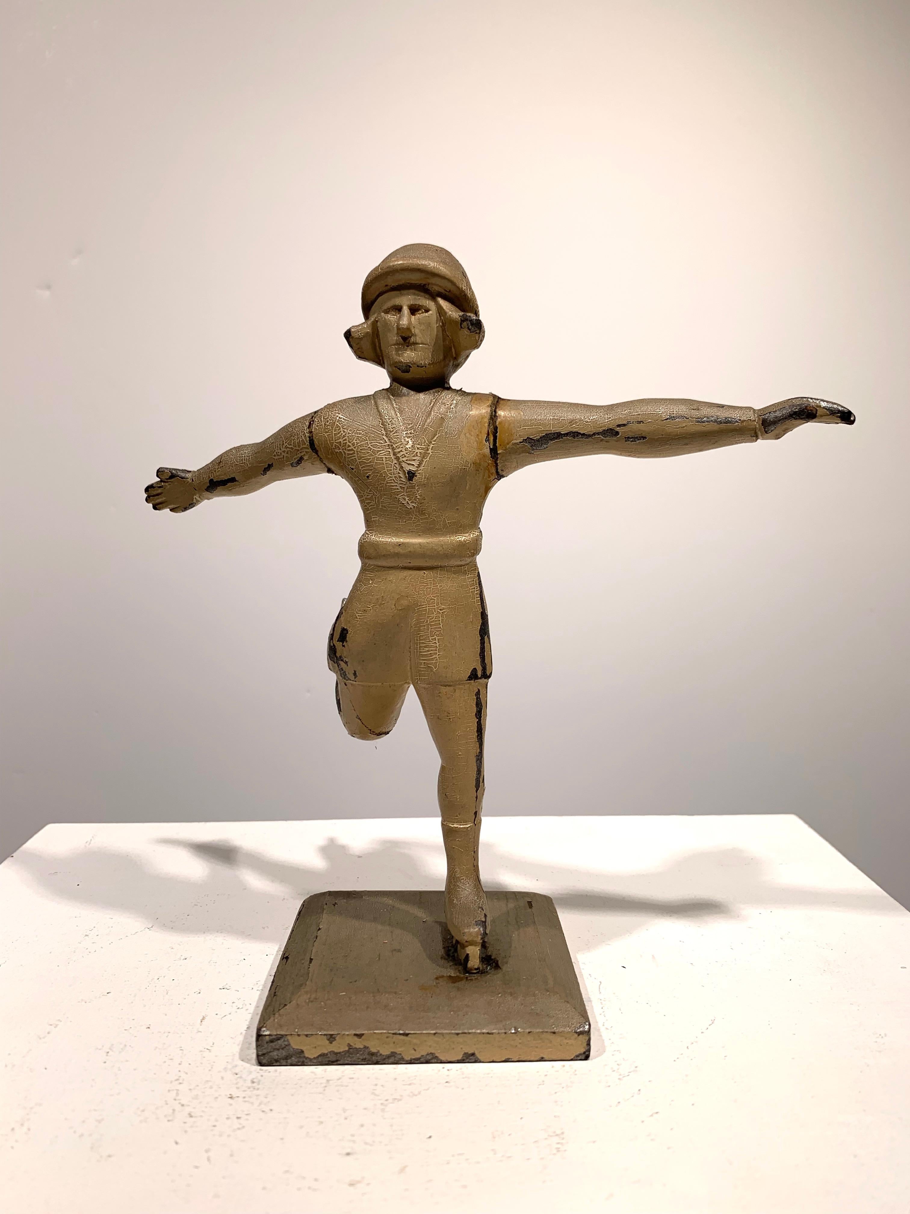 1920's Folk Art ice skating Woman Outsider Artist carved sculpture - Sculpture by Unknown