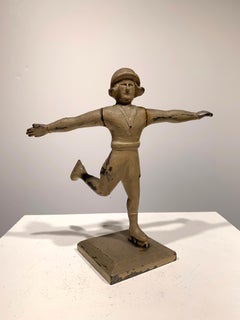 1920's Folk Art ice skating Woman Outsider Artist carved sculpture