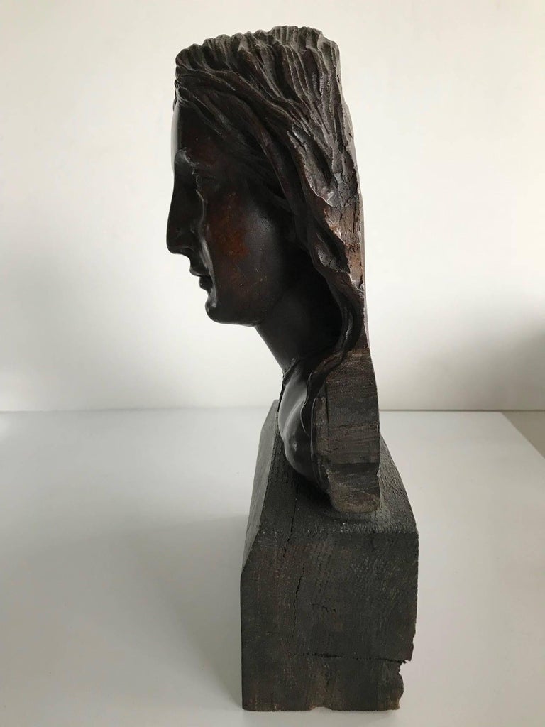19th/20th Century Wood Carved Bust & Head - Sculpture by Unknown