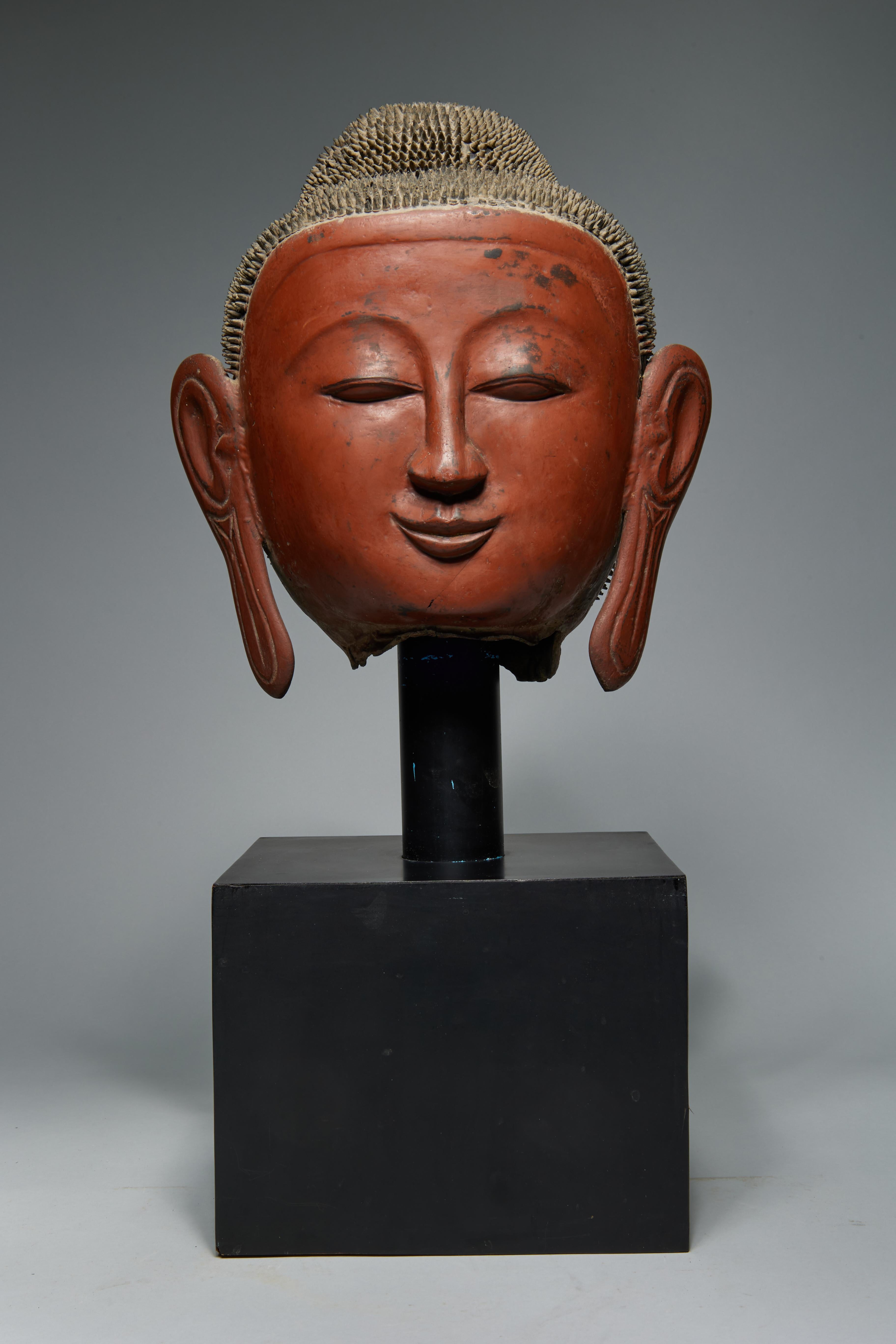 Figurative Sculpture Unknown - 19th Century Burmese School Buddha Head of the Shan (Tai Yai) Style