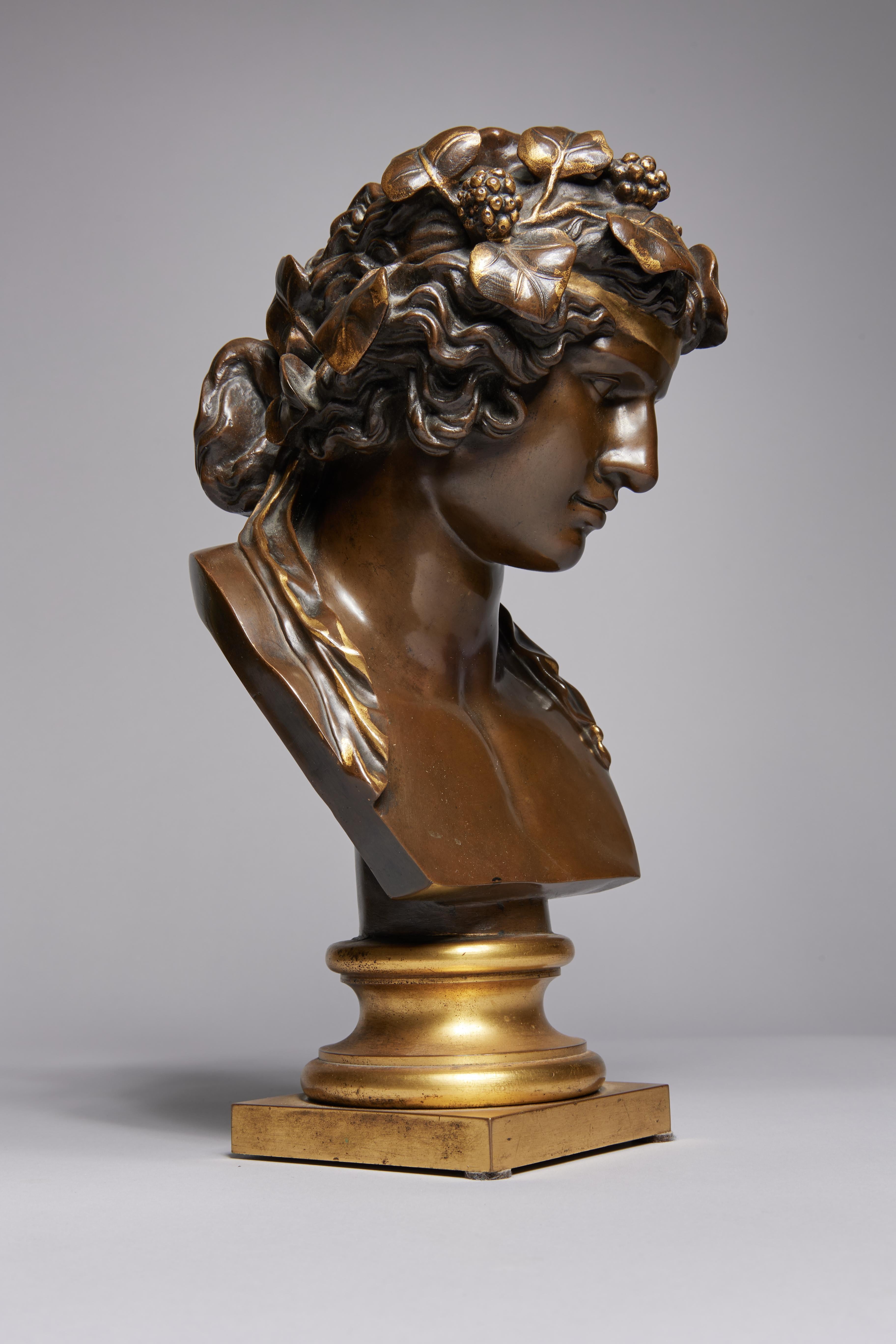 19th Century Bust of Antinous as Bacchus/Dionysus w/ Gilt Floral Wreath - Sculpture by Unknown