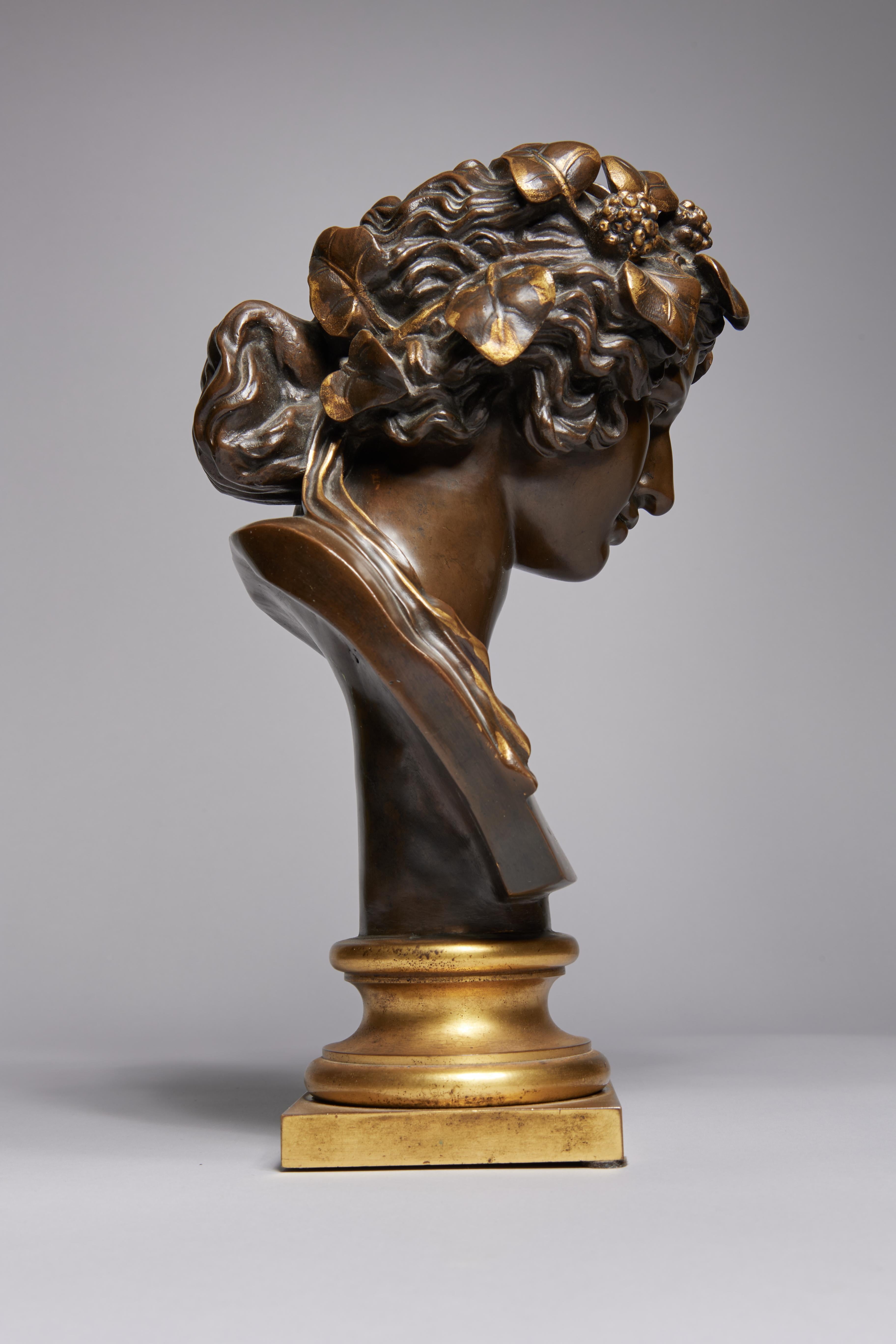 19th Century Bust of Antinous as Bacchus/Dionysus w/ Gilt Floral Wreath - Gold Figurative Sculpture by Unknown