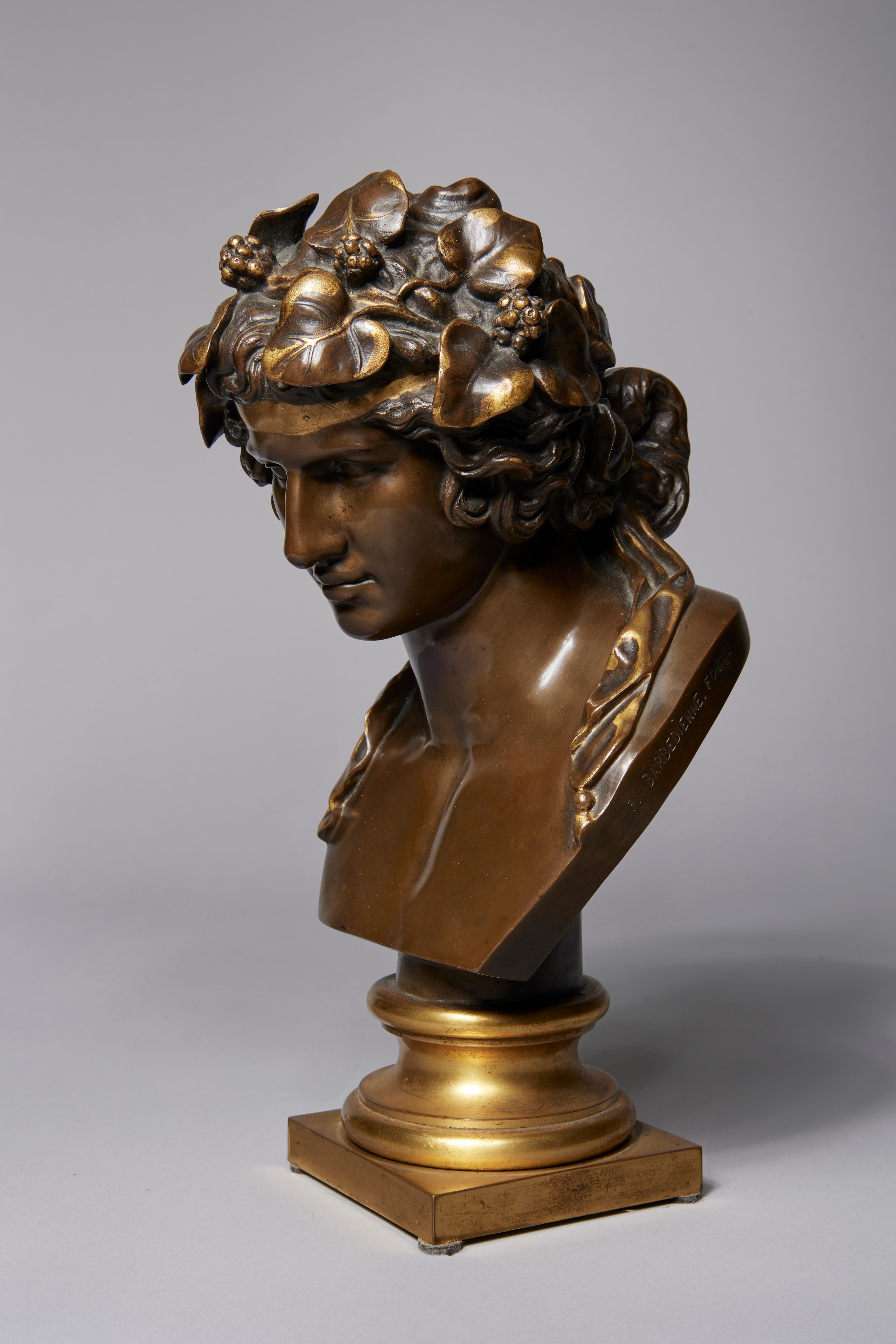 19th Century Bust of Antinous as Bacchus/Dionysus w/ Gilt Floral Wreath For Sale 4
