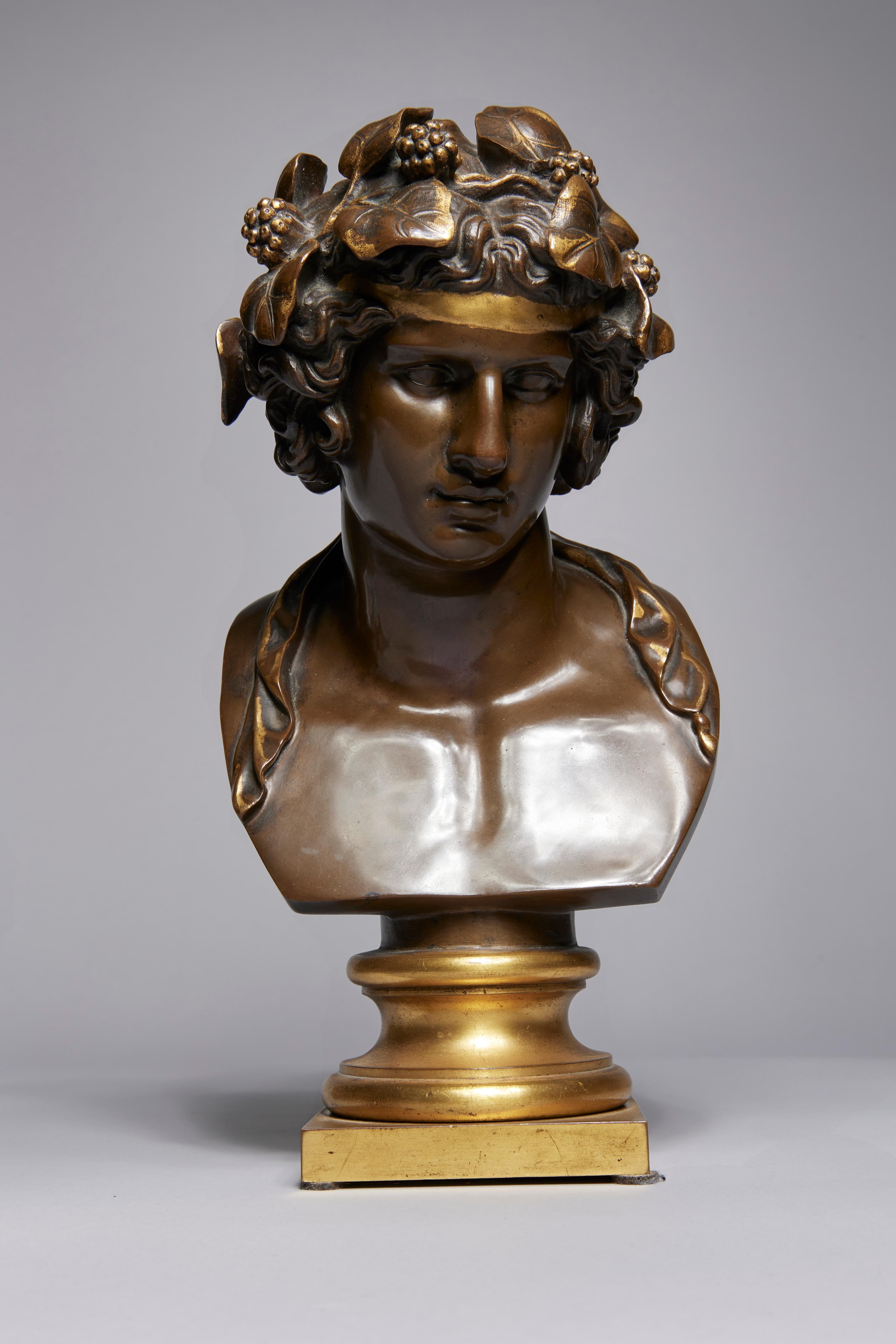 Unknown Figurative Sculpture - 19th Century Bust of Antinous as Bacchus/Dionysus w/ Gilt Floral Wreath