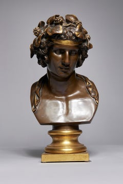 Antique 19th Century Bust of Antinous as Bacchus/Dionysus w/ Gilt Floral Wreath