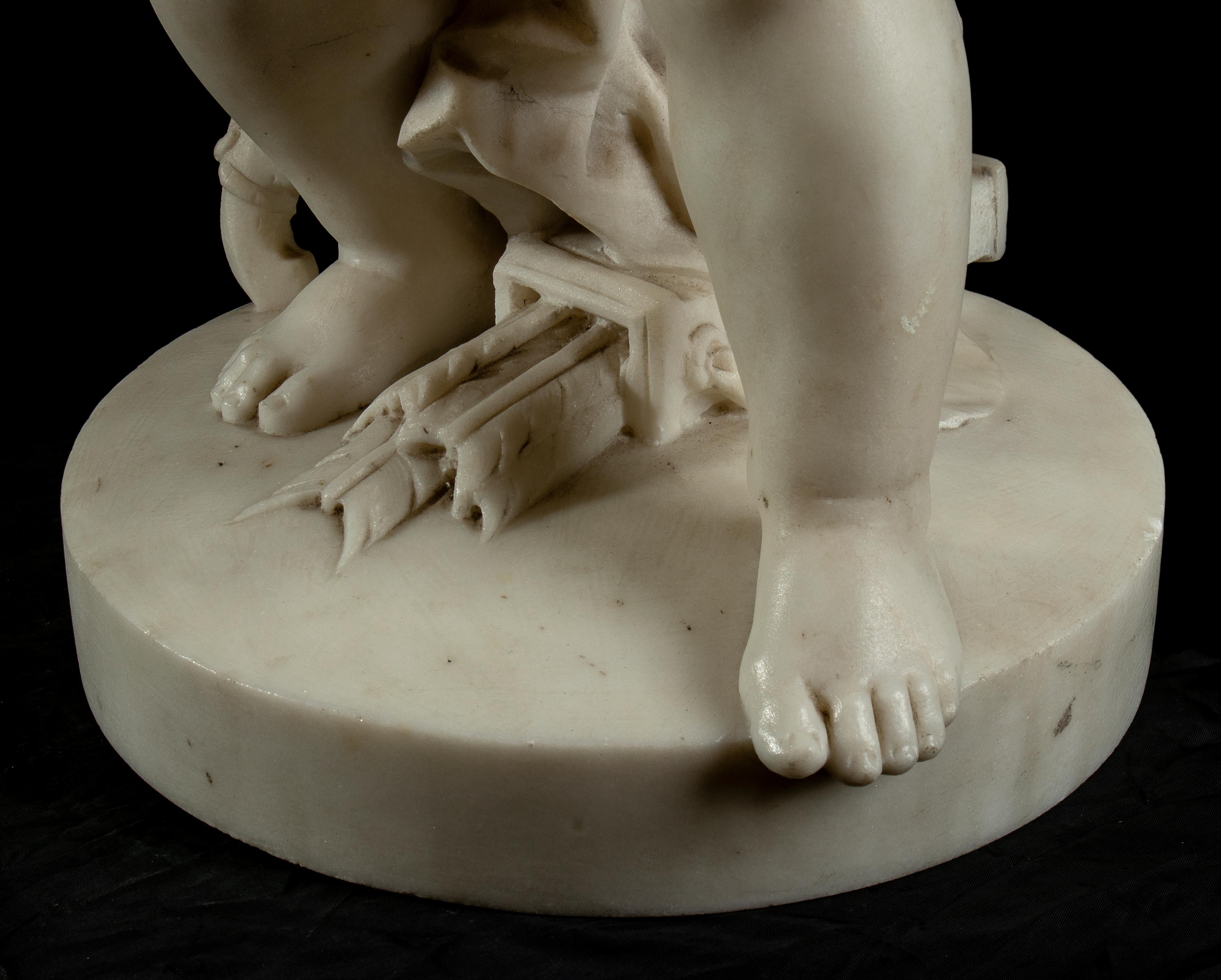 19th Century Carved White Marble Figurative Sculpture of Cupid Baroque Style 8