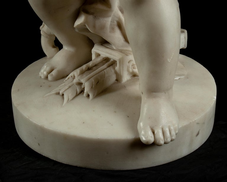 19th Century Carved White Marble Figurative Sculpture of Cupid Baroque Style For Sale 10