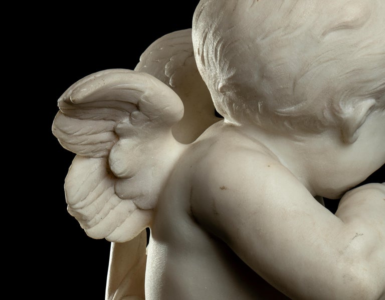 19th Century Carved White Marble Figurative Sculpture of Cupid Baroque Style For Sale 13