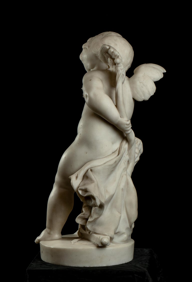 19th Century Carved White Marble Figurative Sculpture of Cupid Baroque Style For Sale 2