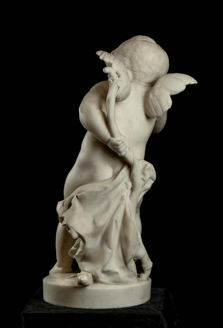 19th Century Carved White Marble Figurative Sculpture of Cupid Baroque Style For Sale 3
