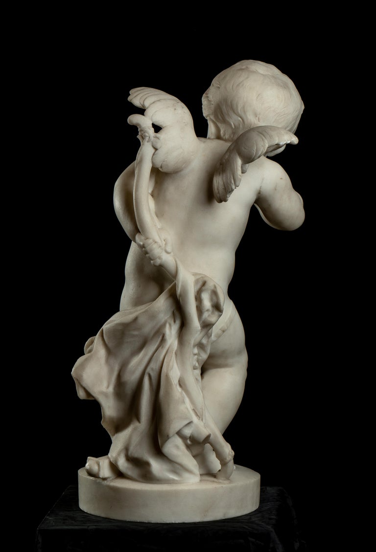 19th Century Carved White Marble Figurative Sculpture of Cupid Baroque Style For Sale 4