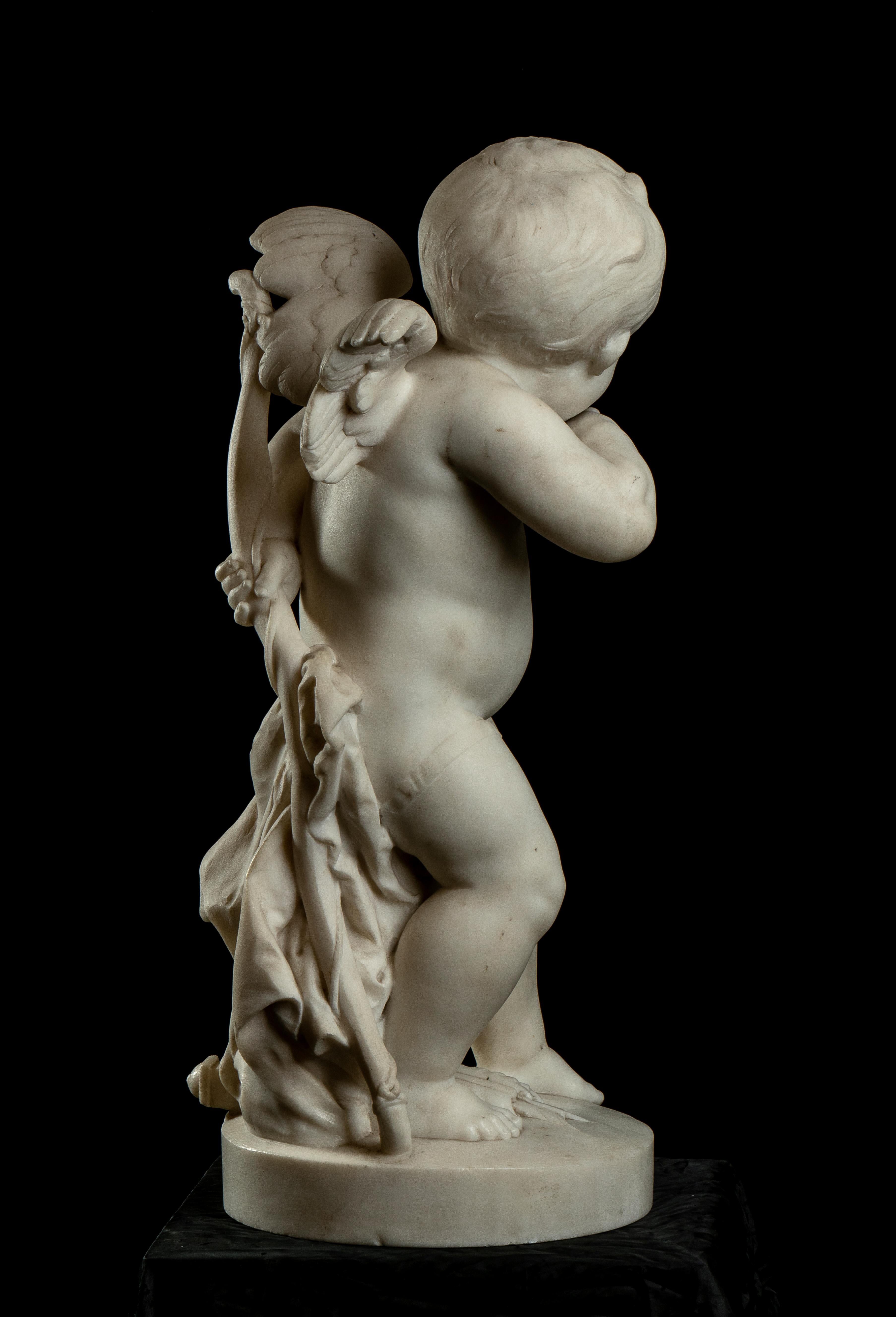 19th Century Carved White Marble Figurative Sculpture of Cupid Baroque Style 3