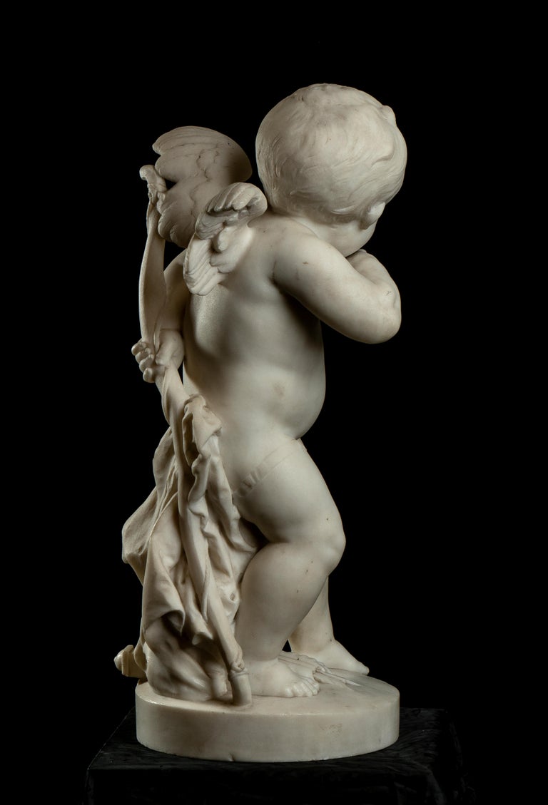 19th Century Carved White Marble Figurative Sculpture of Cupid Baroque Style For Sale 5