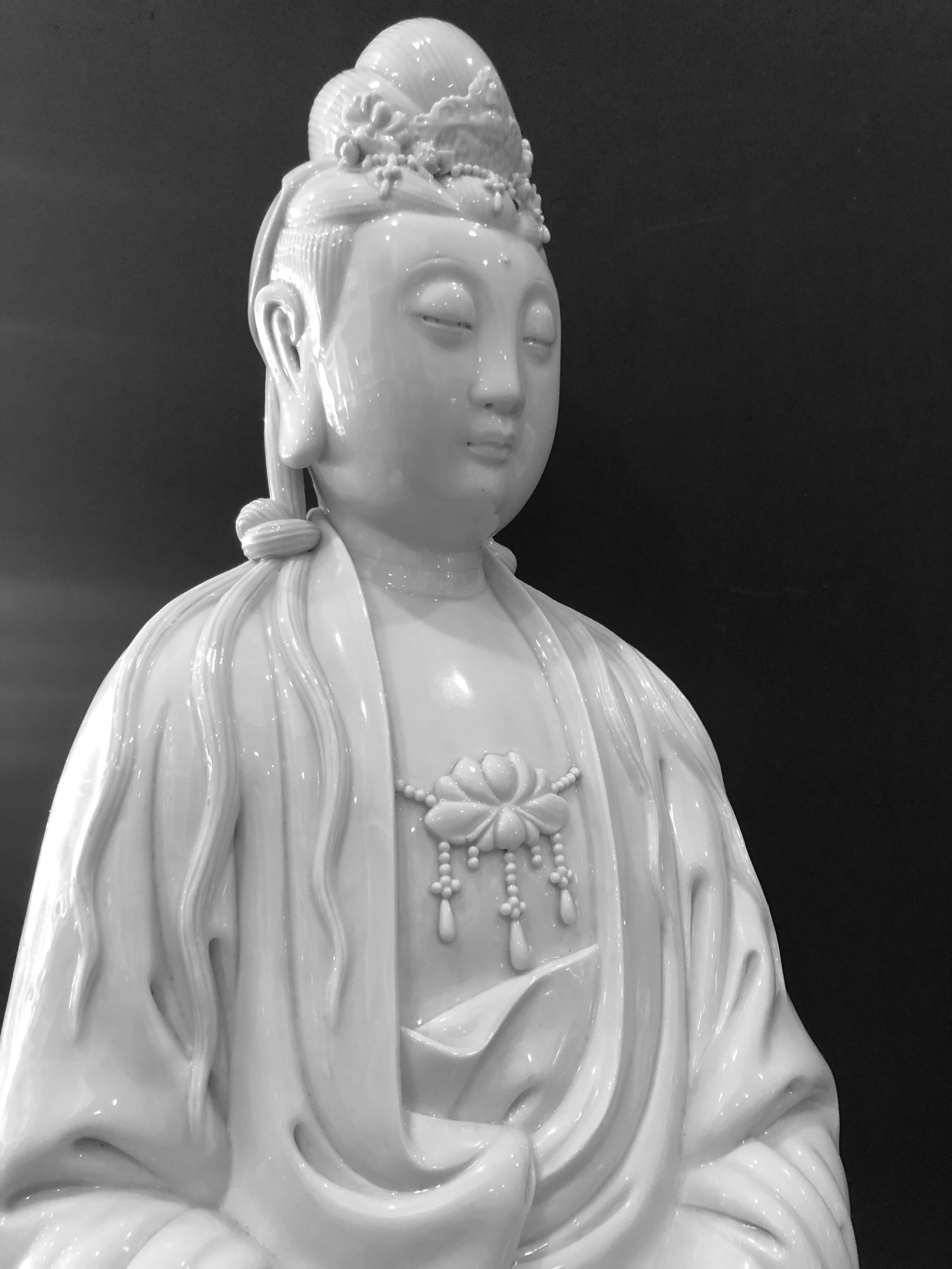 Gran Figura Blanc de Chine de Guanyin - Sculpture Qing de Unknown