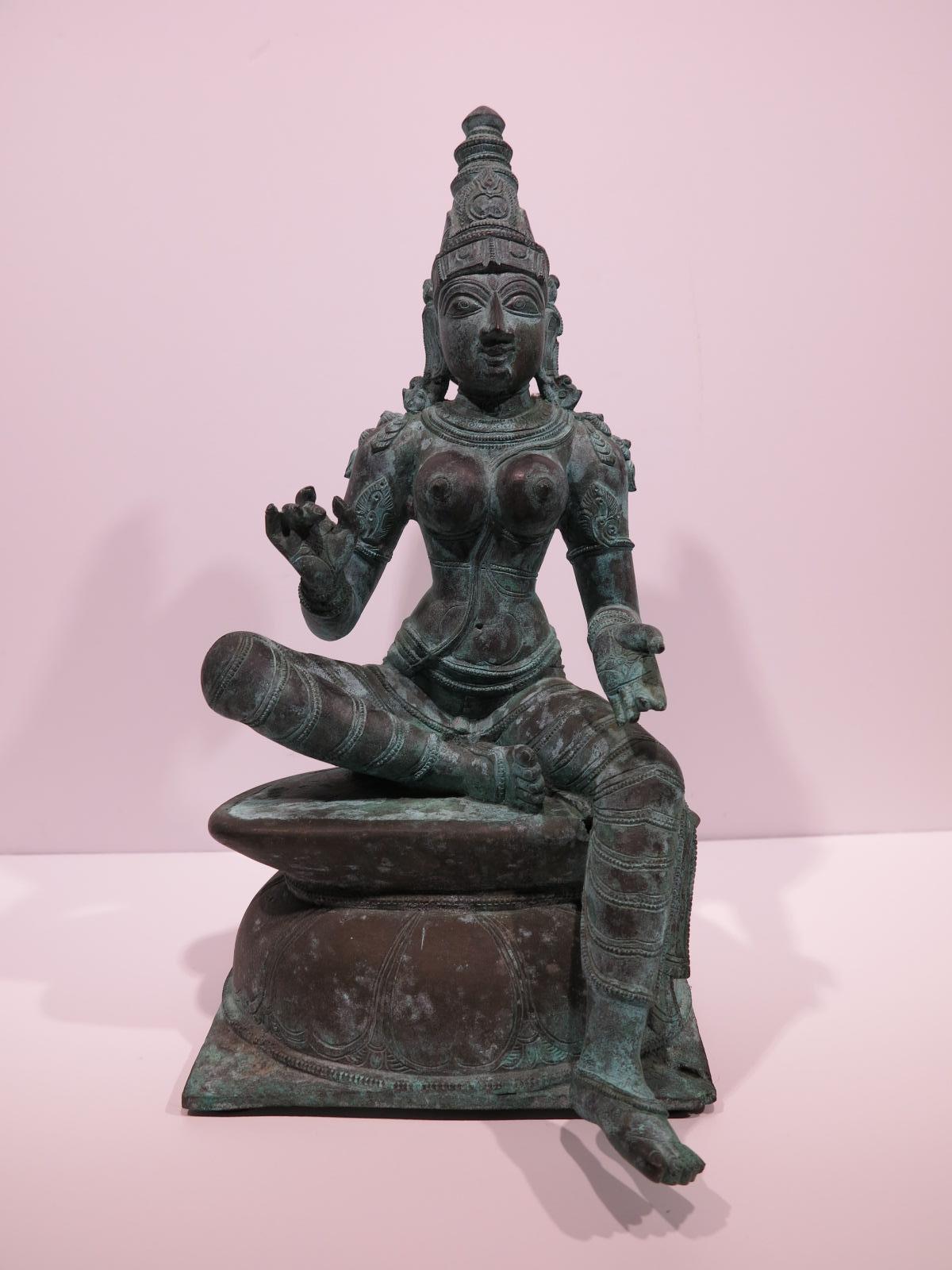 Unknown Figurative Sculpture - 19th-century Indian Chola bronze figure of a goddess 