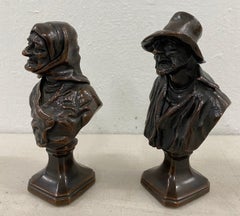 19th Century Old Man & Woman Bronze Sculptures