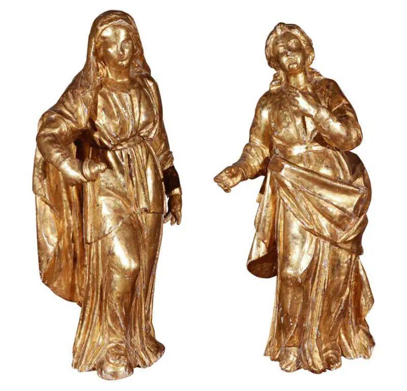 19th Century, Robed, Italian Giltwood Figures - Sculpture by Unknown