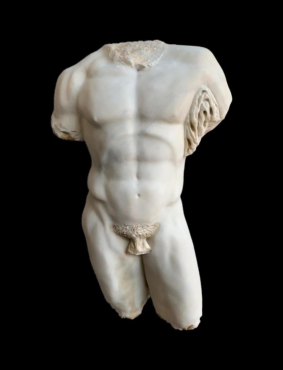 19th Century SculptureTorso  Hercules Farnese Italian White Marble - Black Nude Sculpture by Unknown