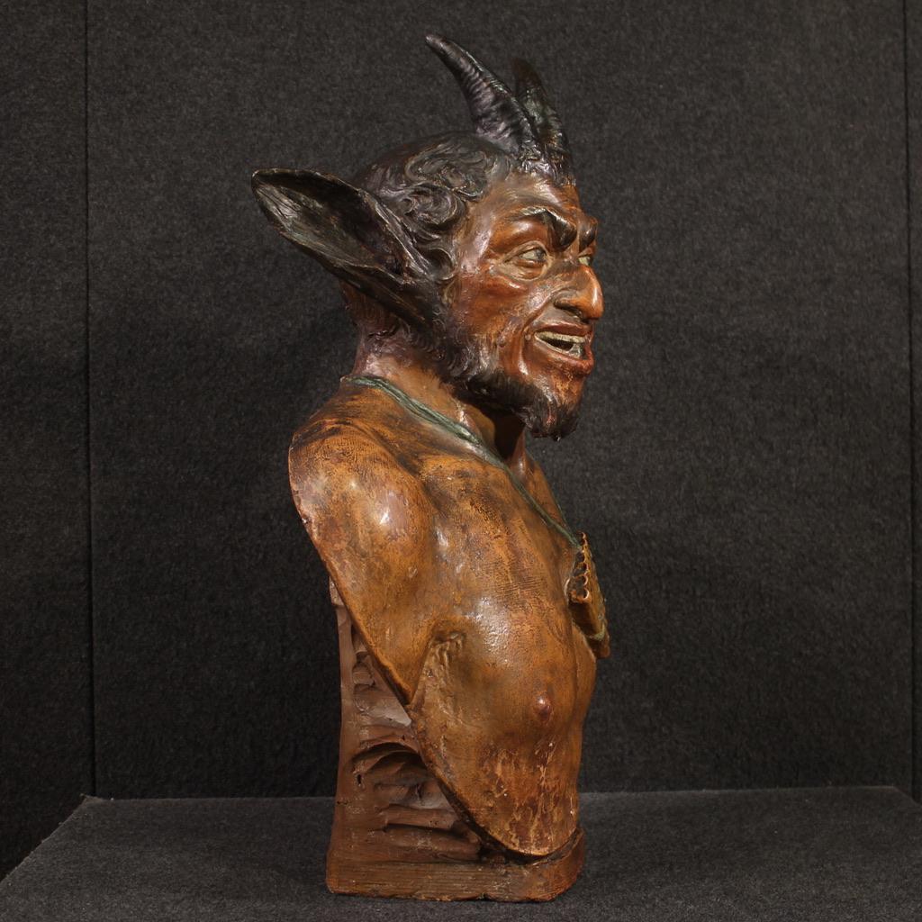 siglo XIX Terracota Francesa Antigua Escultura Mitológica Fauno Pan Dios, 1870 2