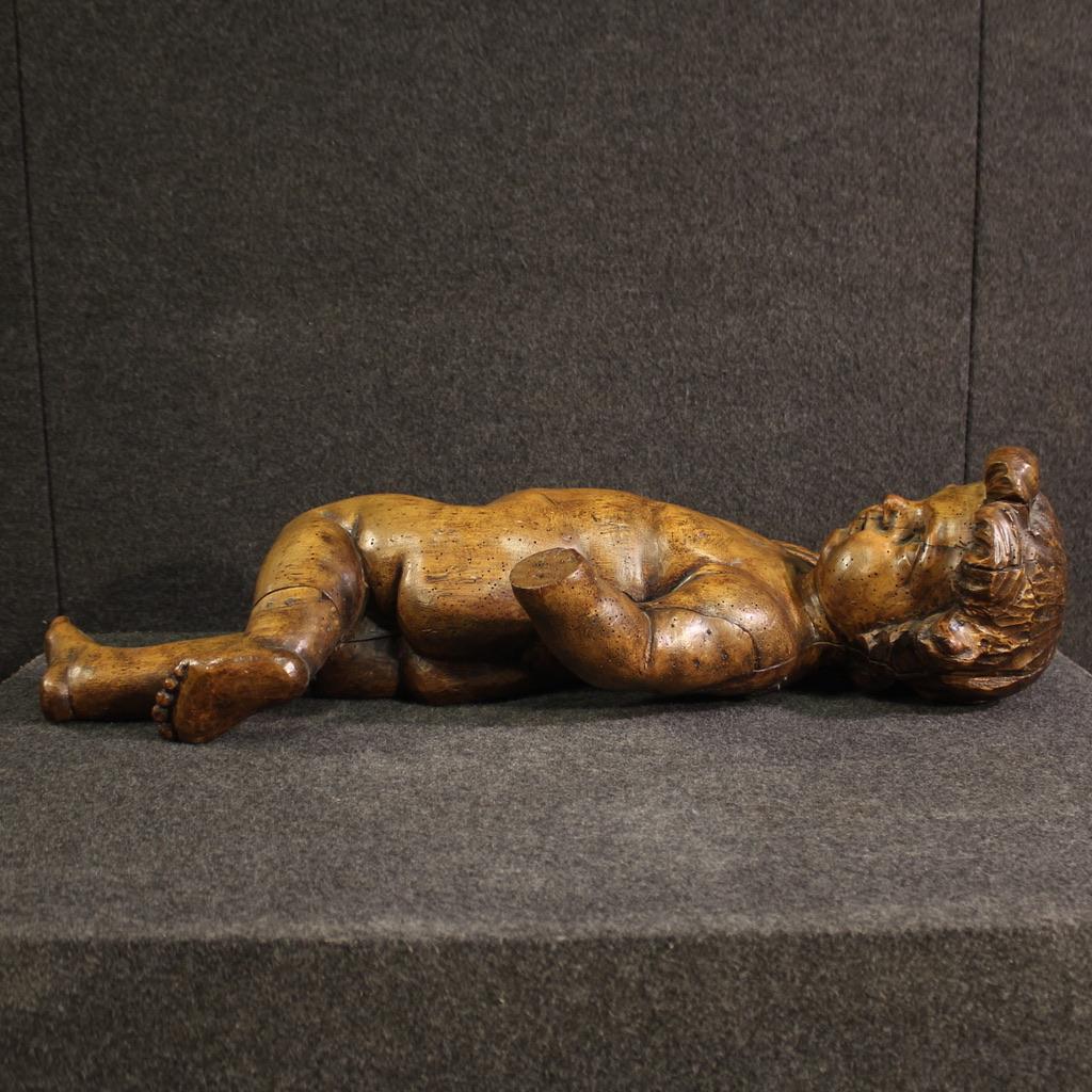 19th Century Wooden North Europe Cherub Sculpture, 1870 - Brown Figurative Sculpture by Unknown