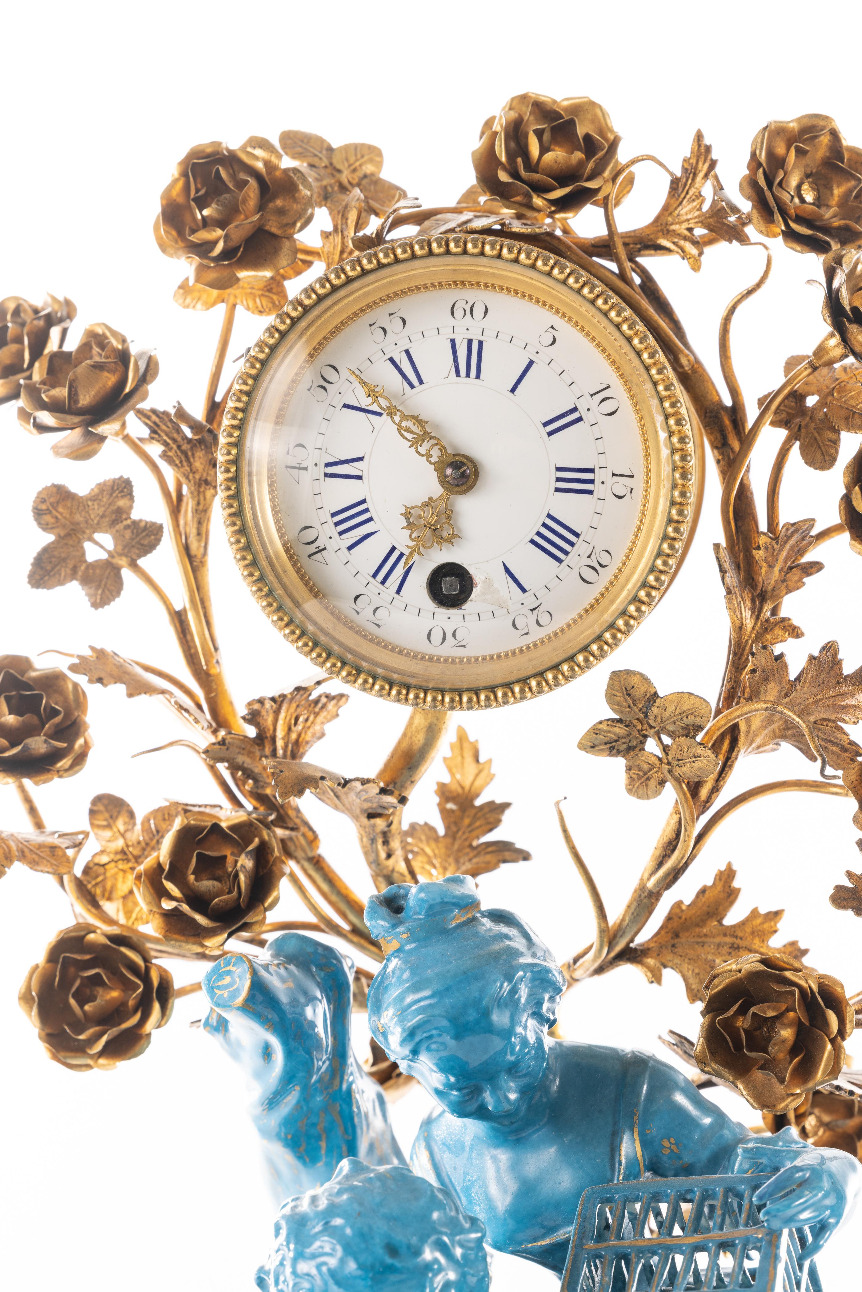 19. Jahrhundert Louis XV Rokoko Ormolu & Porzellan Uhr im Angebot 1