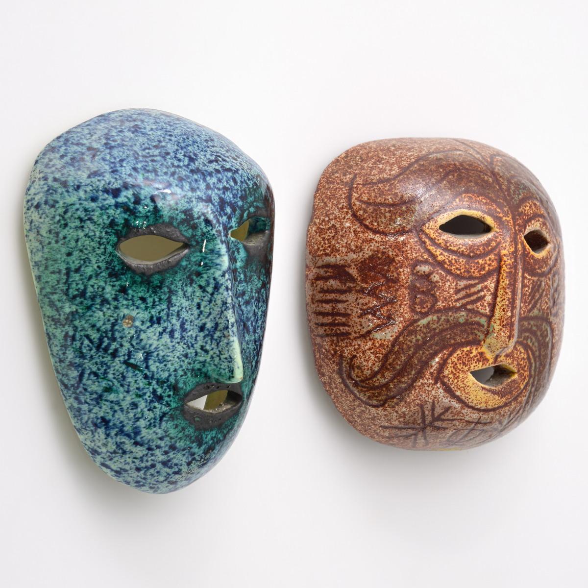 2 Slavic Paley for Accolay Pottery Masks - Sculpture by Unknown