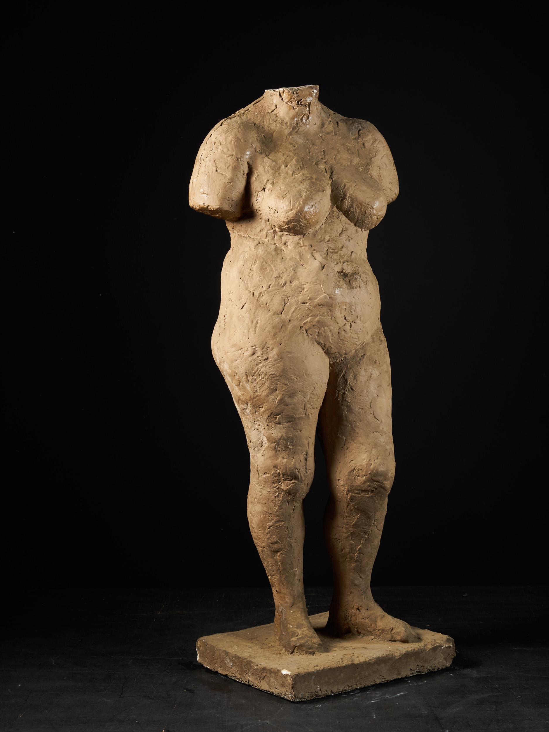 20th C, Françoise Rival (1927-1990), Statue of a Standing Naked Woman in Plaster - Realist Sculpture by Unknown