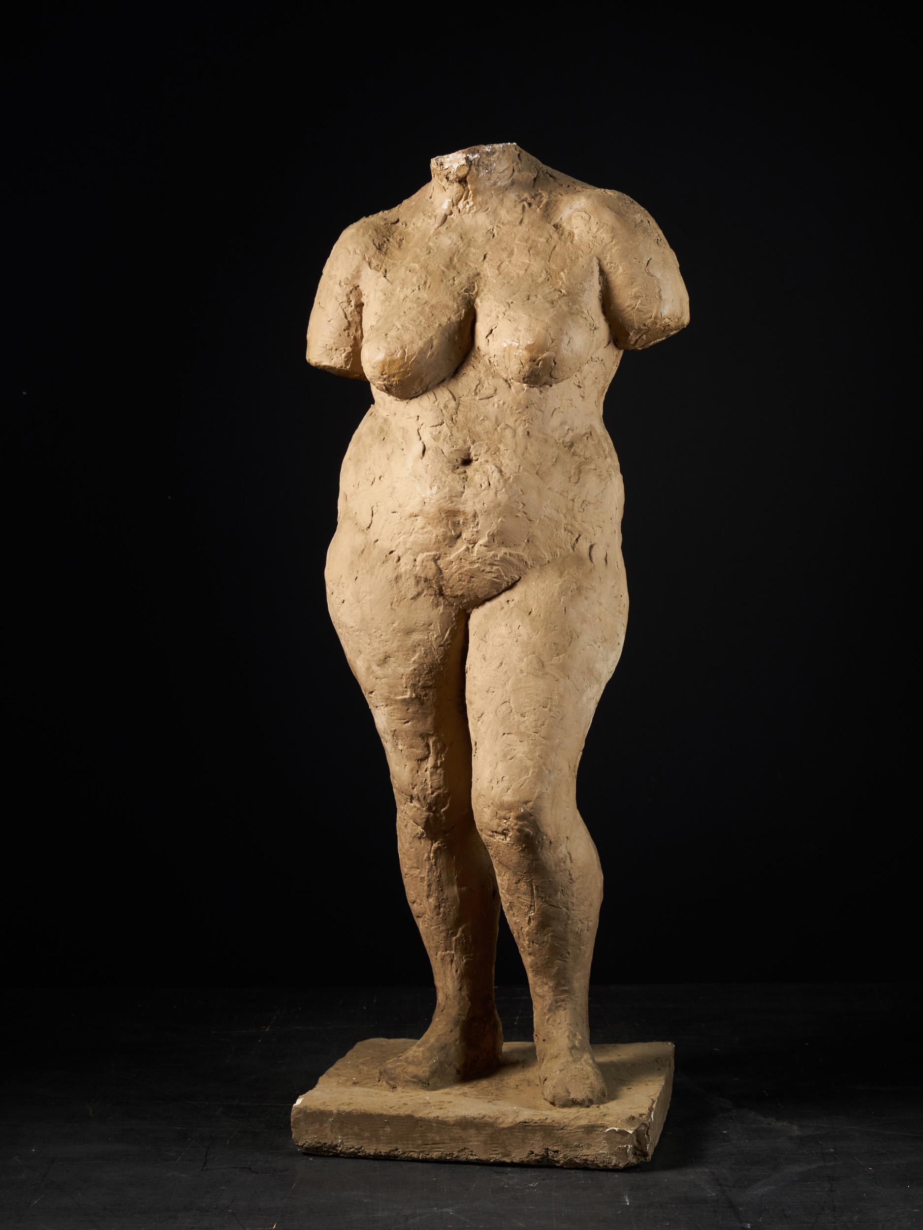 Unknown Nude Sculpture - 20th C, Françoise Rival (1927-1990), Statue of a Standing Naked Woman in Plaster