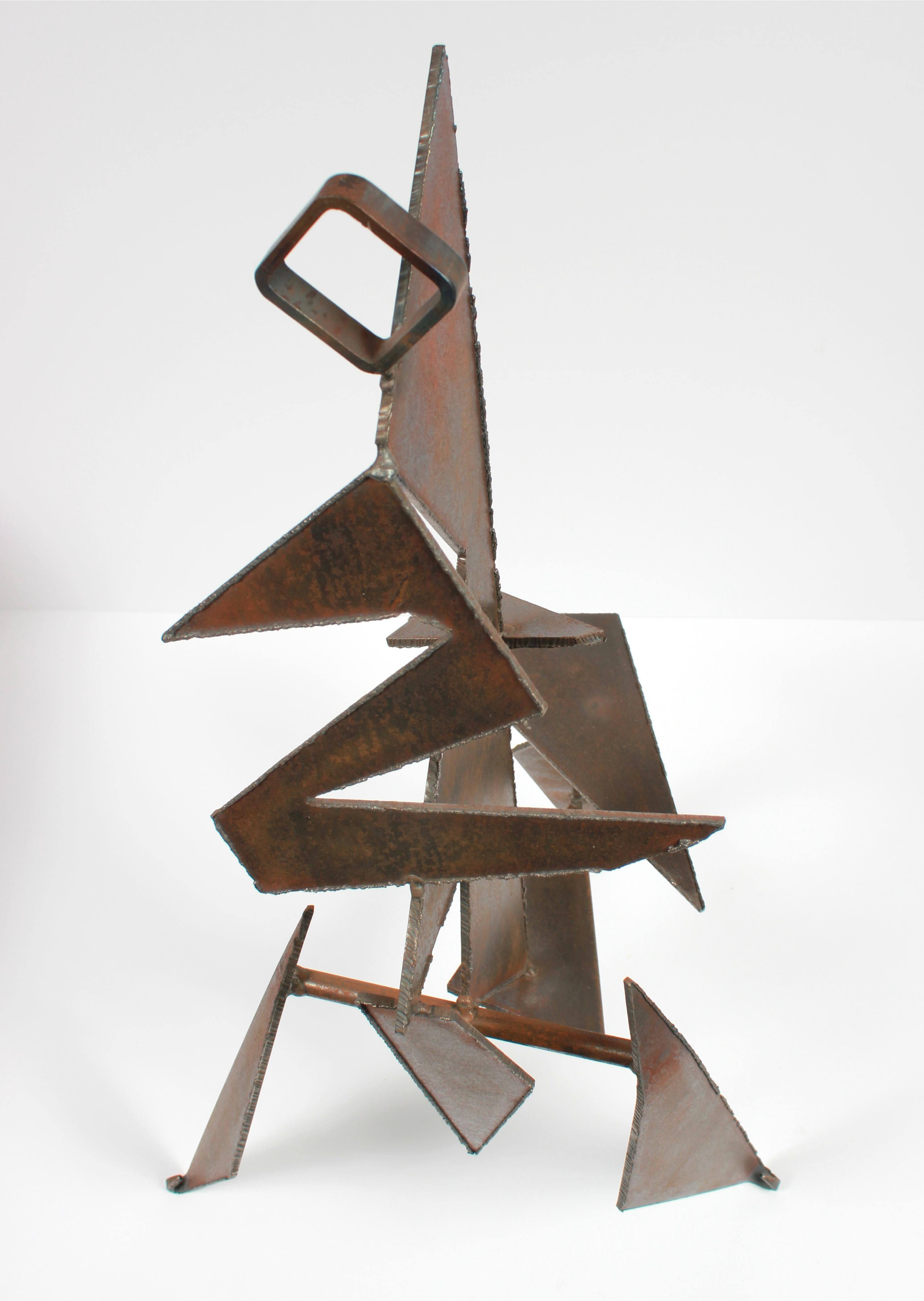 20th Century Angular Geometric Standing Form in Welded Steel Sculpture - Gray Figurative Sculpture by Unknown