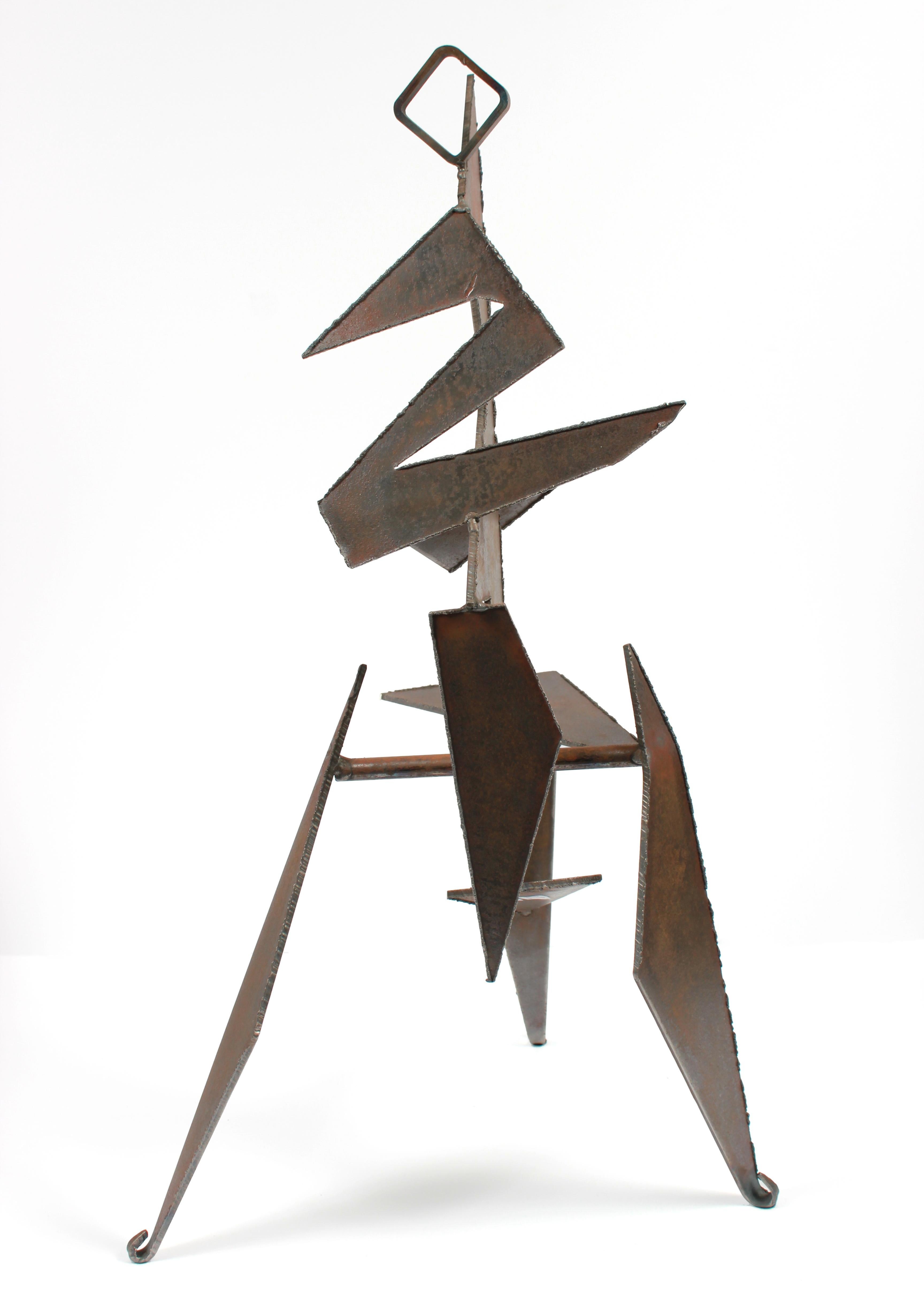 Unknown Figurative Sculpture - 20th Century Angular Geometric Standing Form in Welded Steel Sculpture