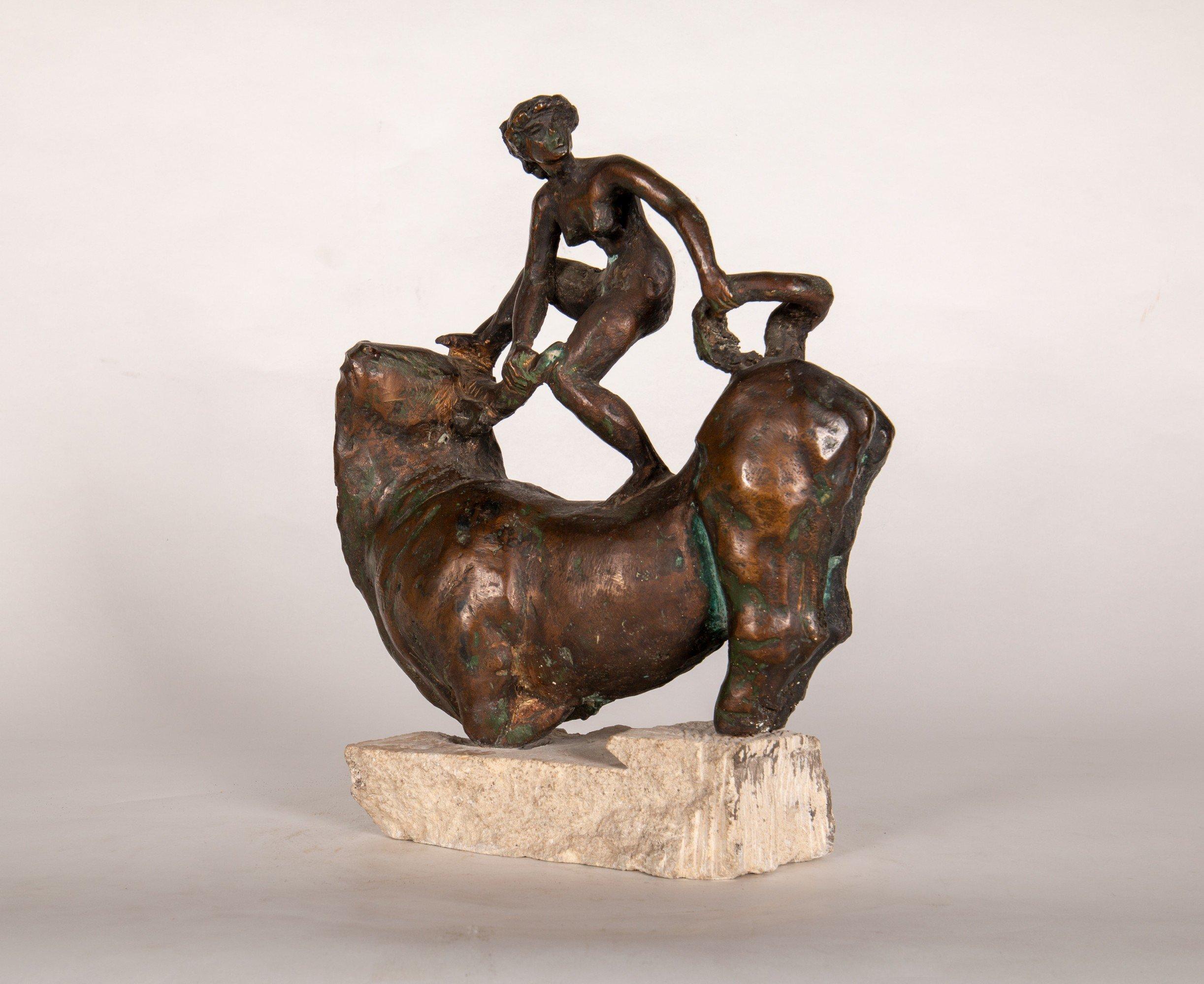 20th Century Continental School Bronze Figure of Europa and the Bull - Sculpture by Unknown