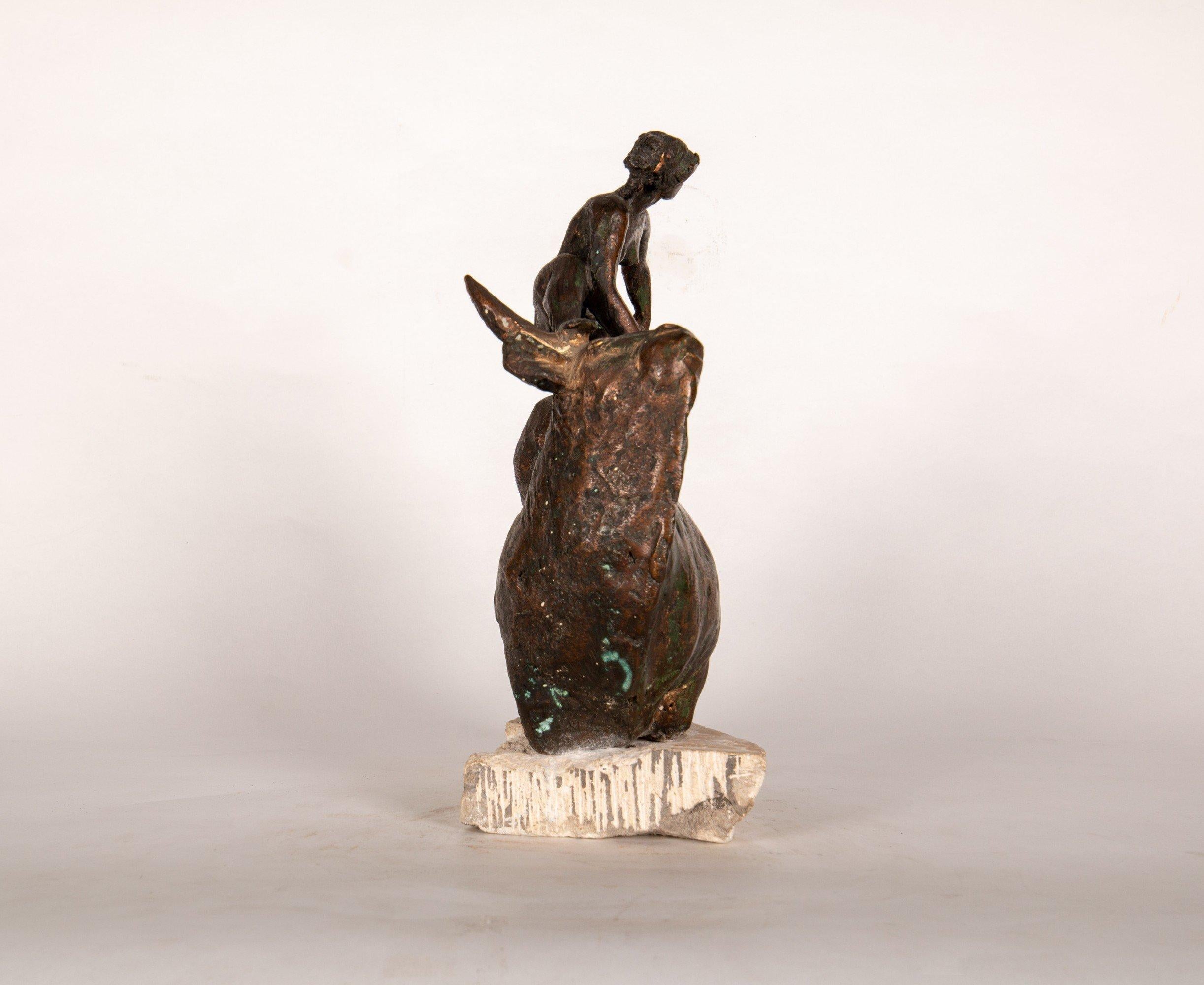 20th Century Continental School Bronze Figure of Europa and the Bull For Sale 4