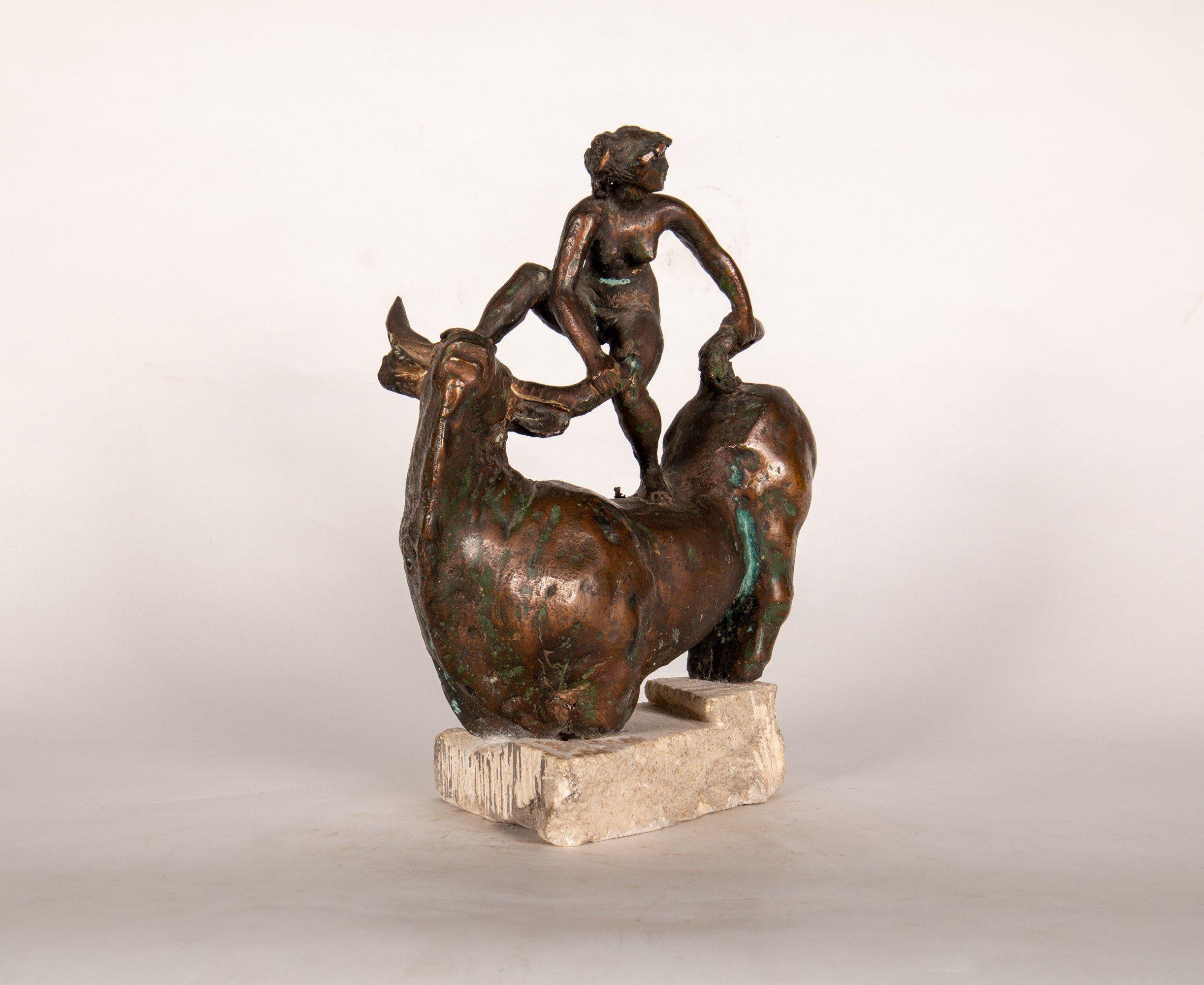 20th Century Continental School Bronze Figure of Europa and the Bull For Sale 5