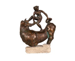 Bronzefigur der kontinentalen Schule des 20. Jahrhunderts von Europa und dem Stier
