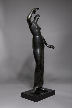 20th Century French School Large Bronze Sculpture of a Semi-Nude Dancer