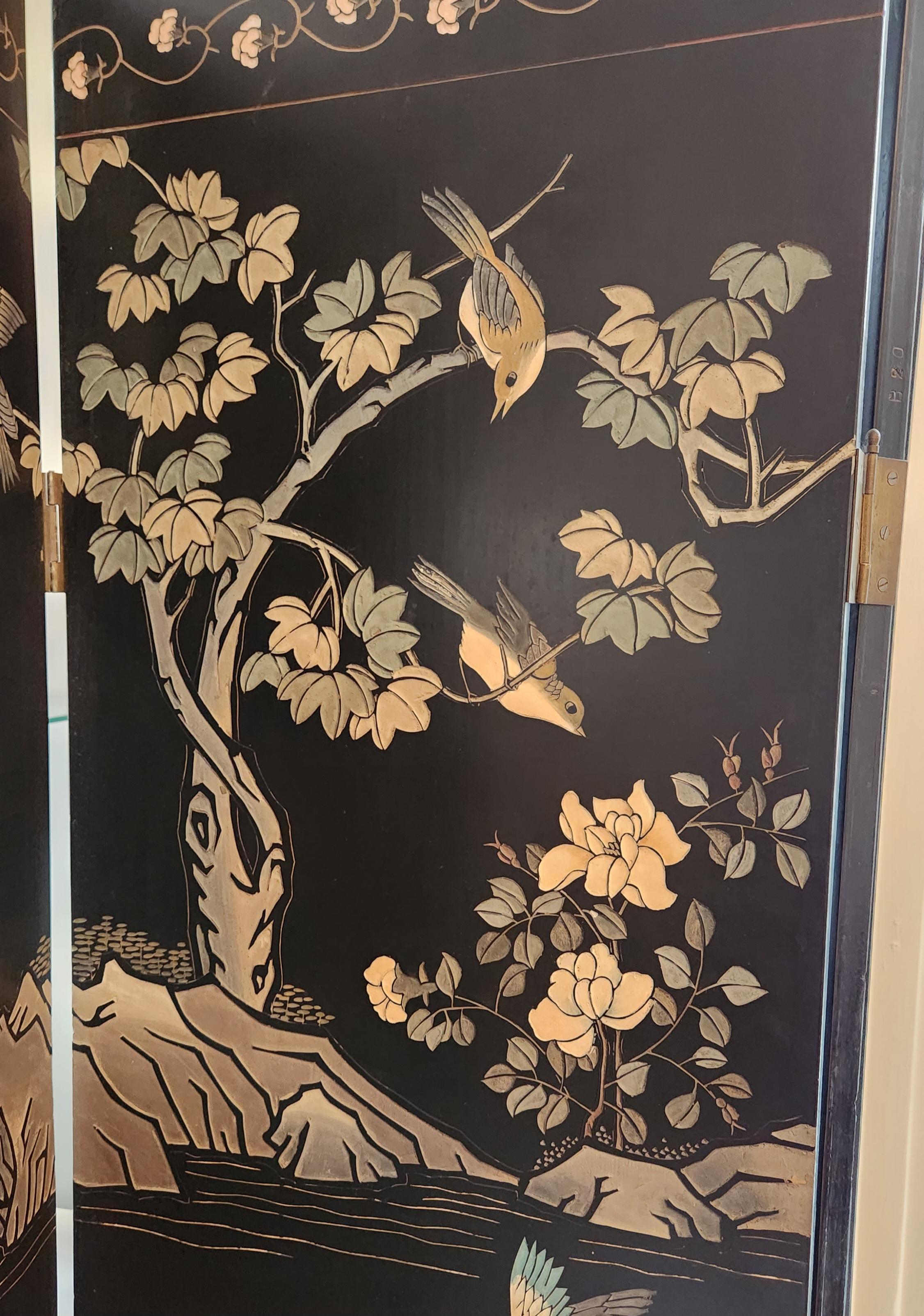 Chinesischer lackierter Holzschirm des 20. Jahrhunderts im Angebot 6