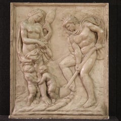 sculpture religieuse en bas-relief italien en plâtre du 20e siècle Adam et Eve, 1960